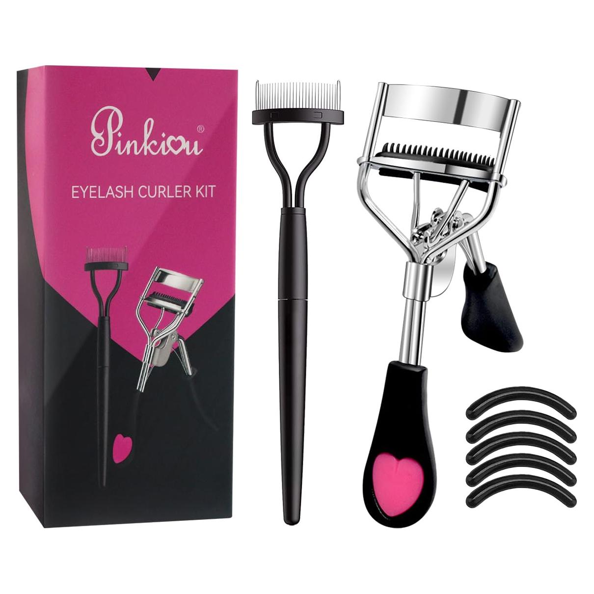 Rizador de Pestañas Pinkiou con Peine y Mango Ergonómico
