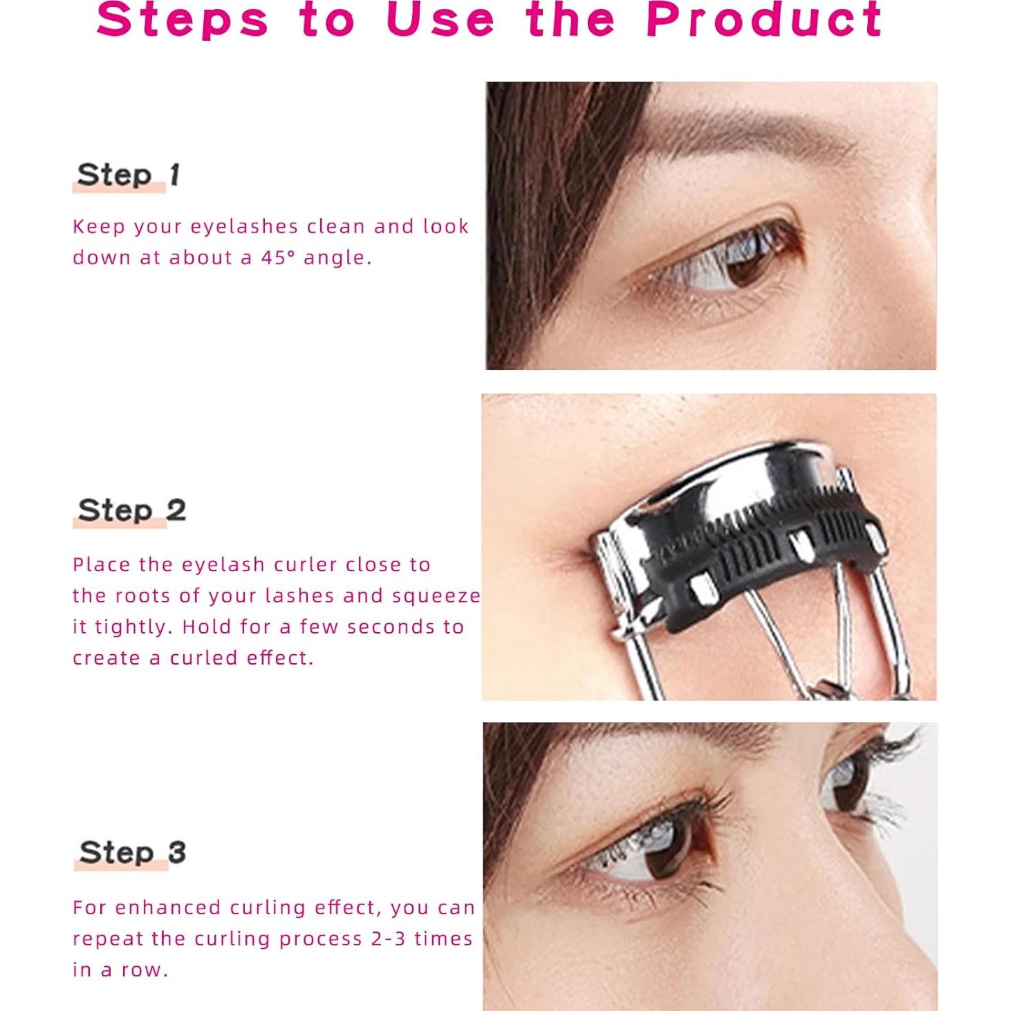 Rizador de Pestañas Pinkiou con Peine y Mango Ergonómico