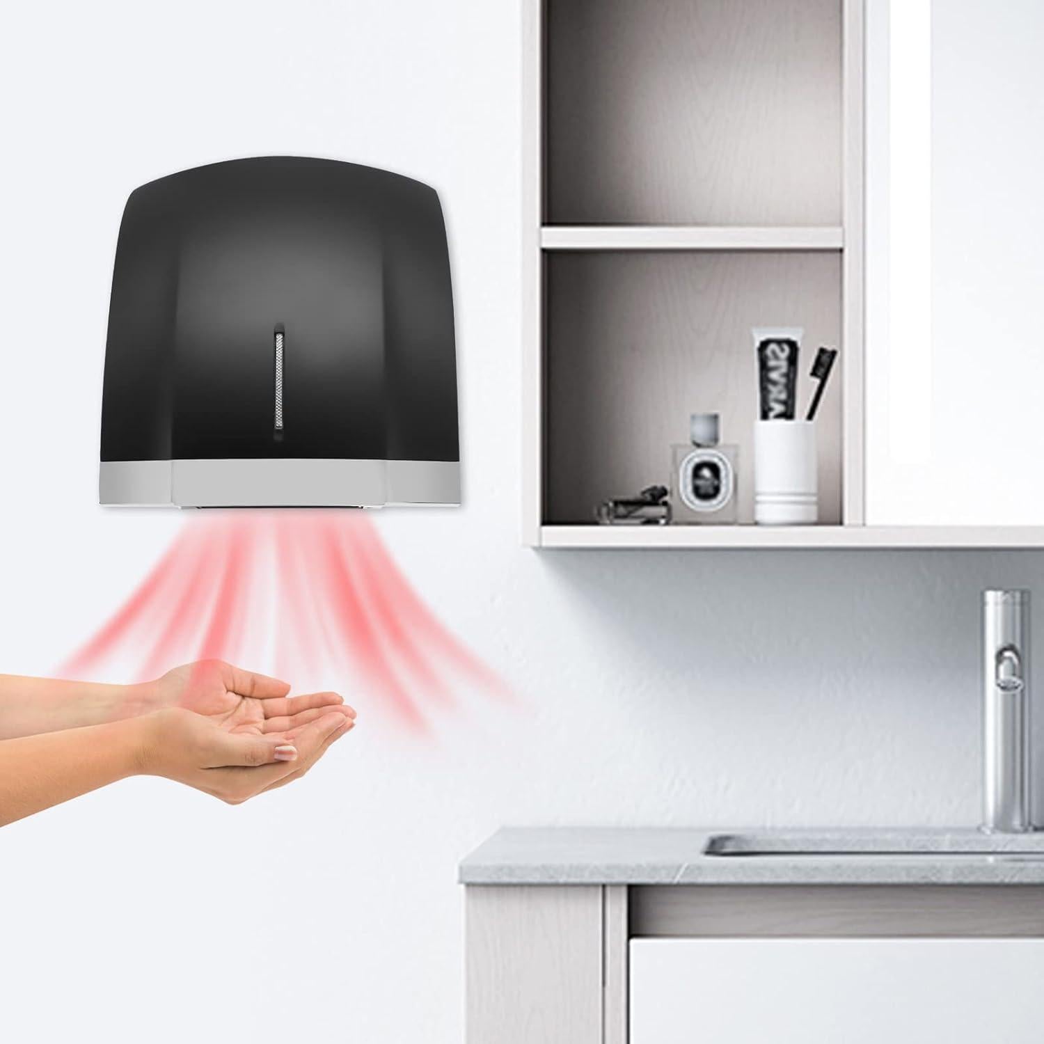 Secador de Manos Eléctrico Automático FFanhia 1800W Negro