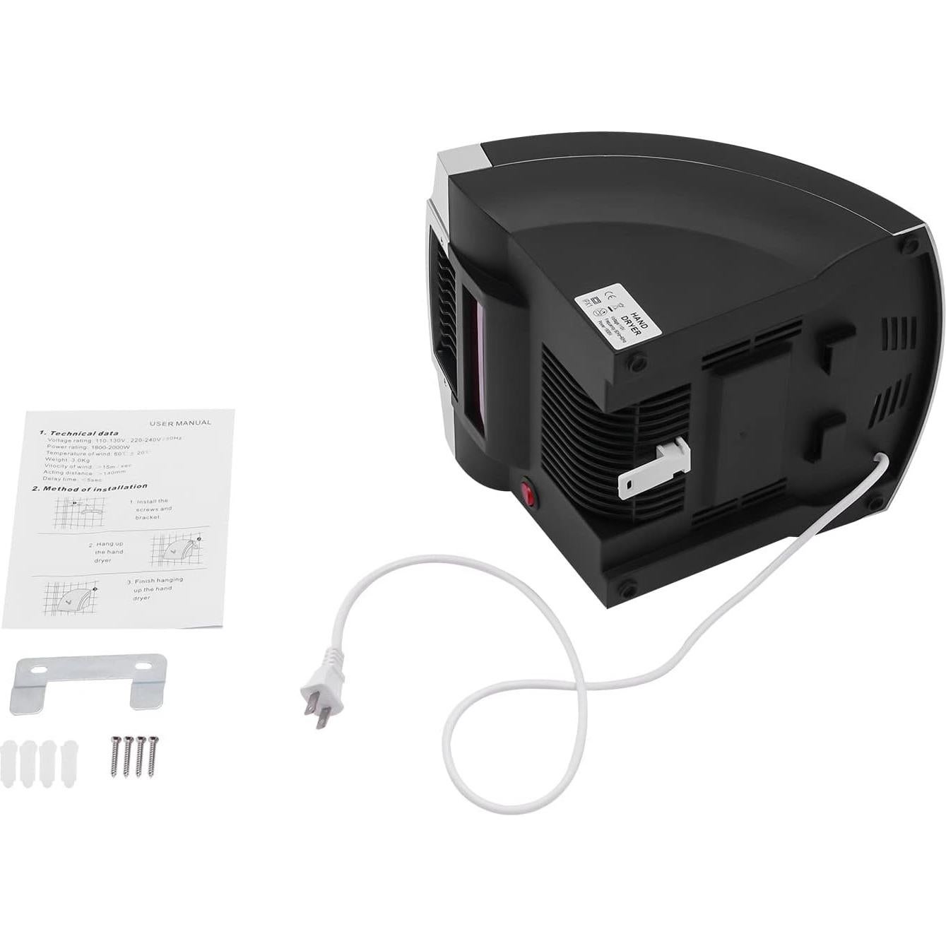 Secador de Manos Eléctrico Automático FFanhia 1800W Negro