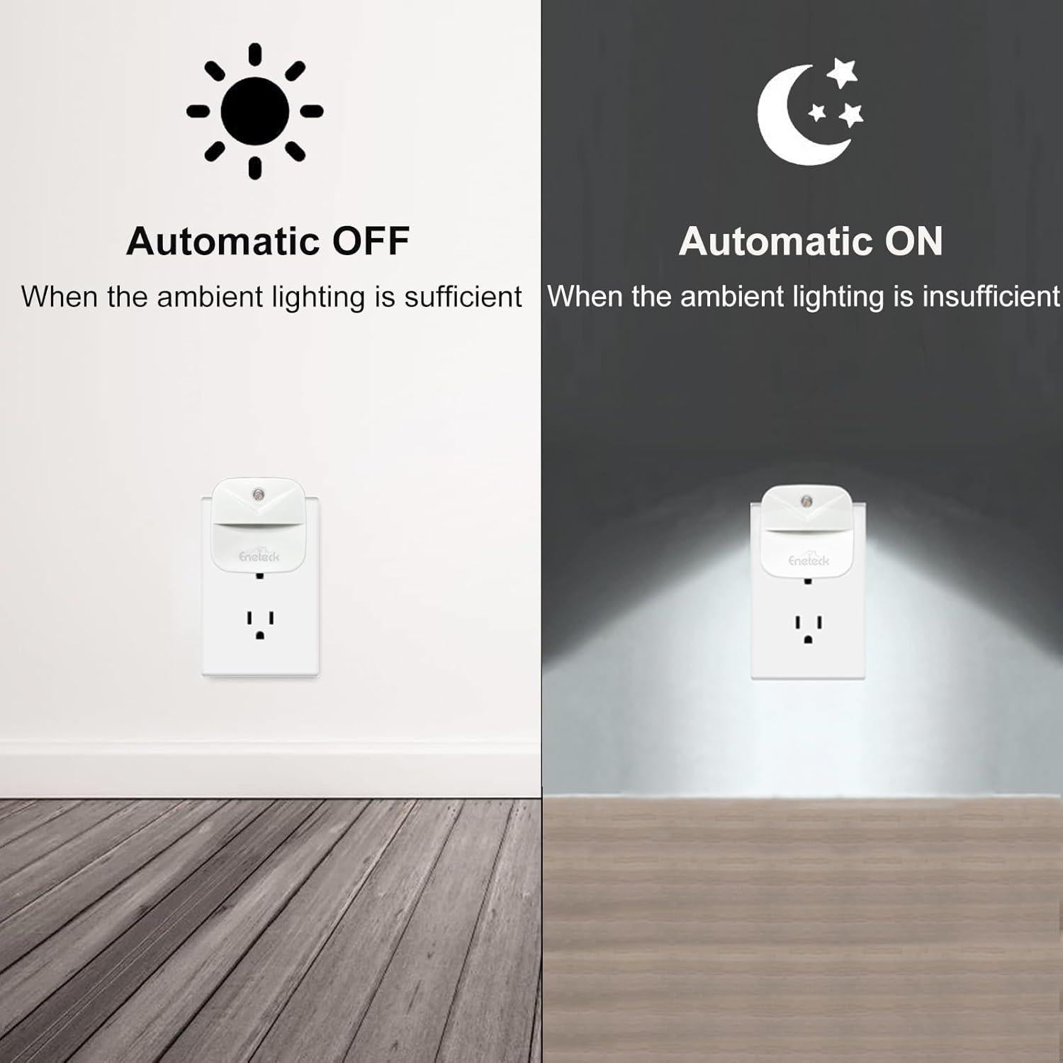 Luz Nocturna LED Enchufada ENETECK, Sensor Crepúsculo, Paquete 6
