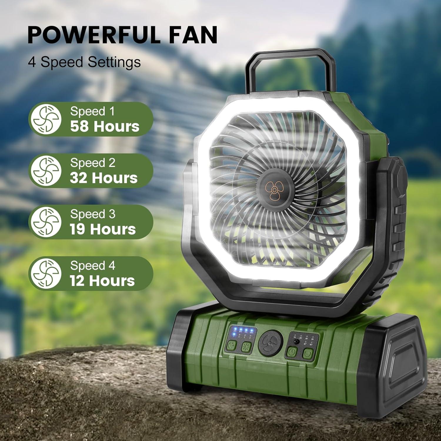 Ventilador de Camping Odoland 30000mAh con Linterna LED Verde