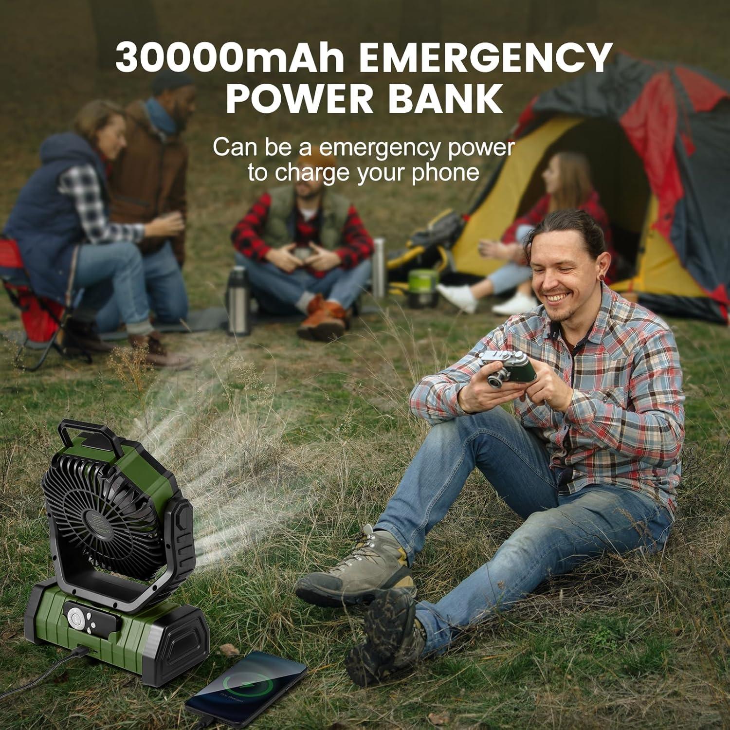 Ventilador de Camping Odoland 30000mAh con Linterna LED Verde