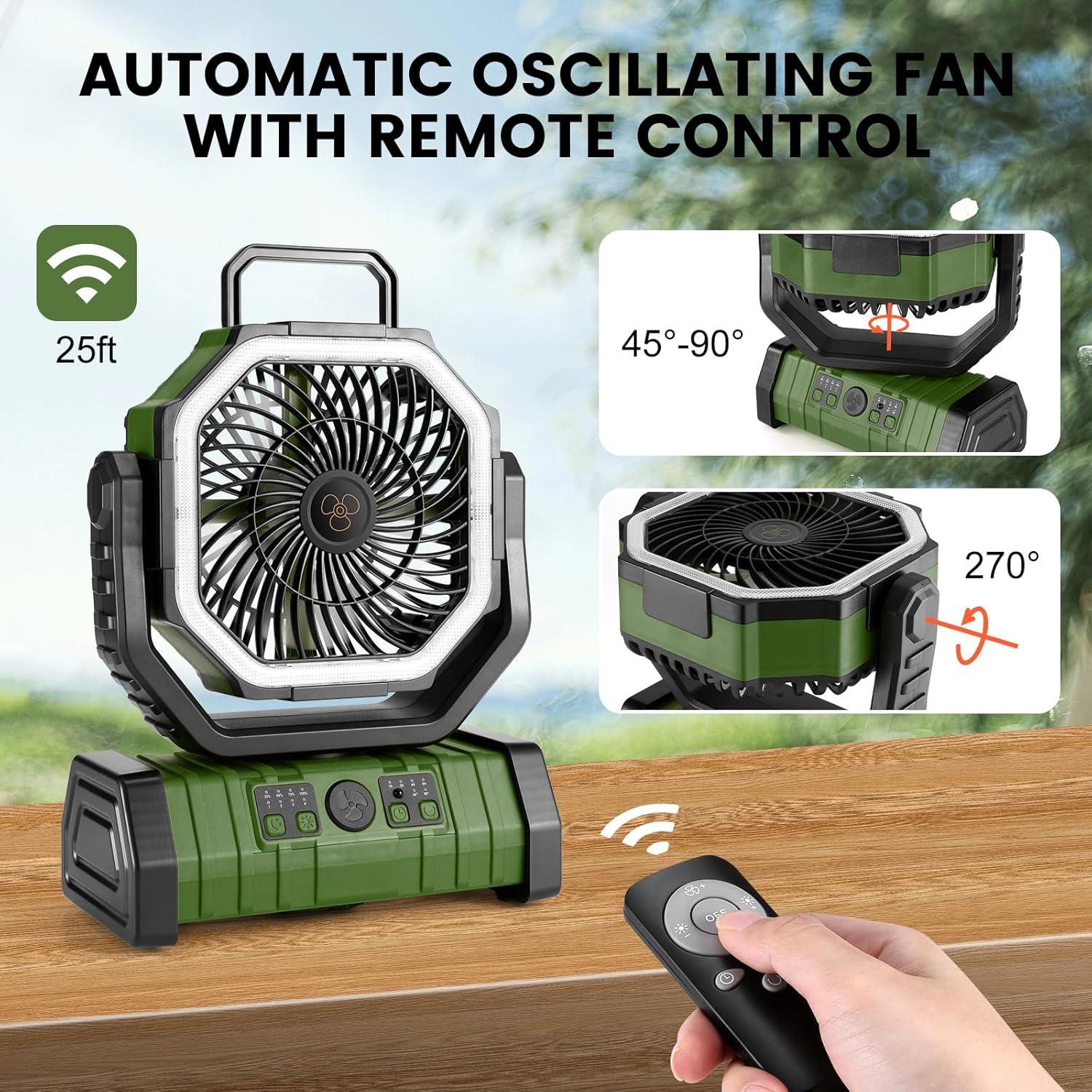 Ventilador de Camping Odoland 30000mAh con Linterna LED Verde