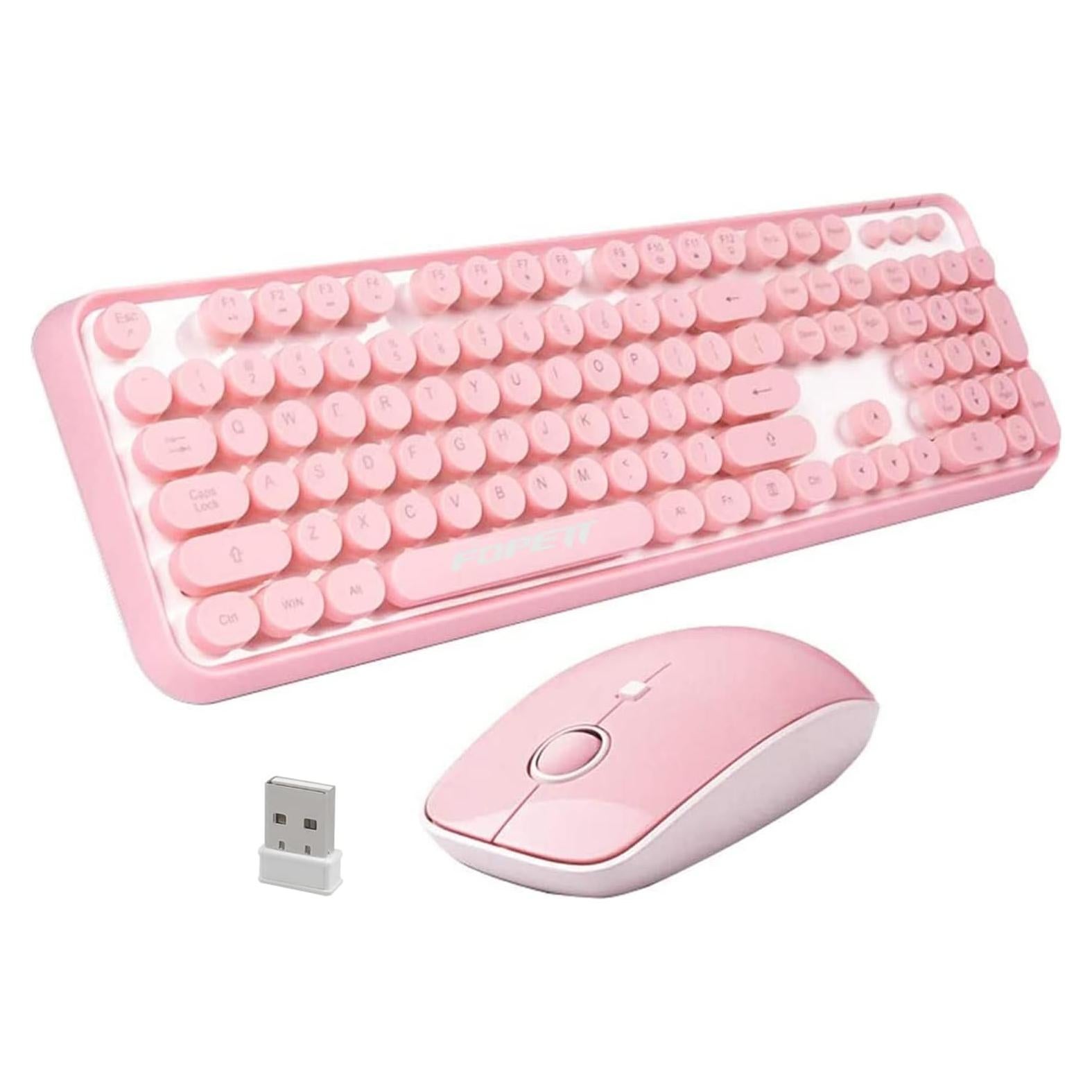Combo Teclado y Ratón Inalámbricos Ubxxziy Rosa 104 Teclas