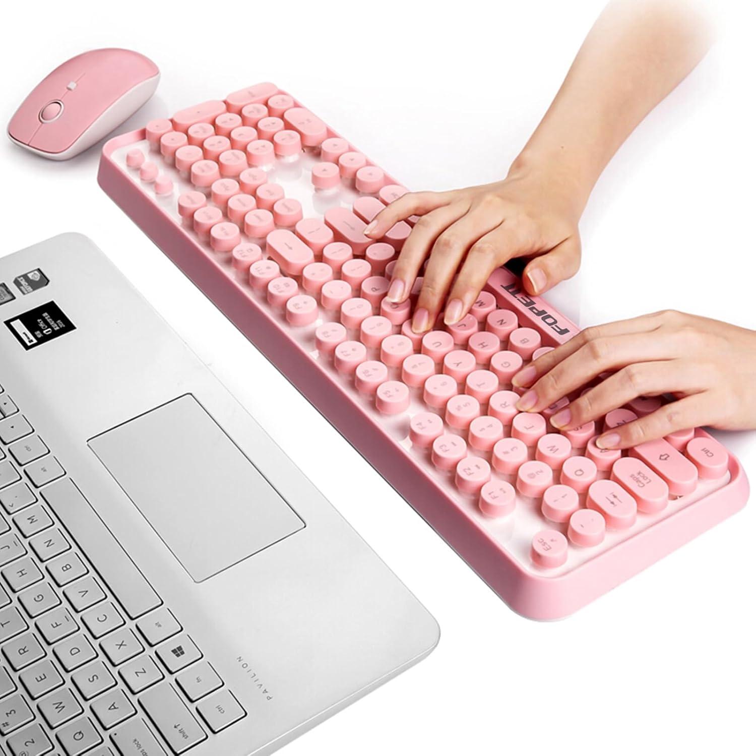 Combo Teclado y Ratón Inalámbricos Ubxxziy Rosa 104 Teclas