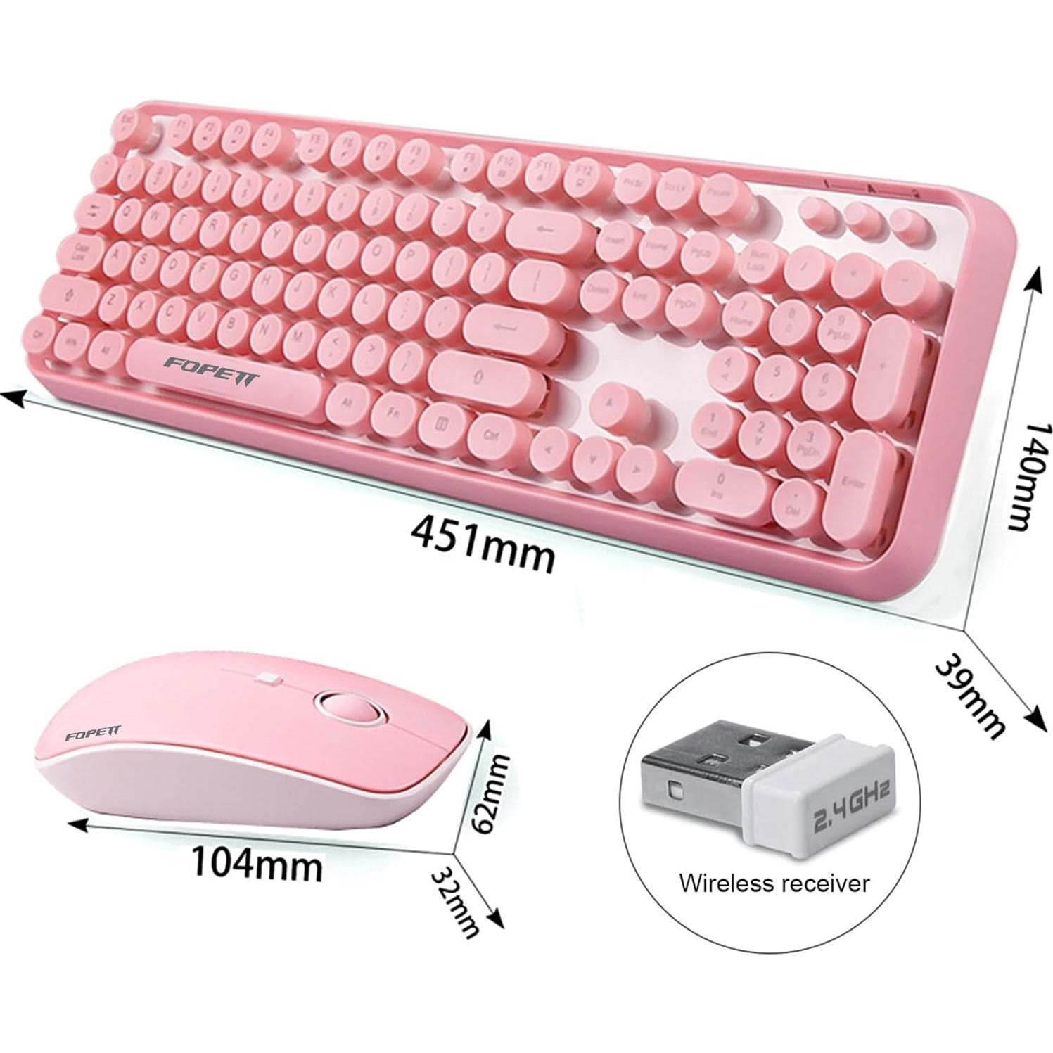 Combo Teclado y Ratón Inalámbricos Ubxxziy Rosa 104 Teclas