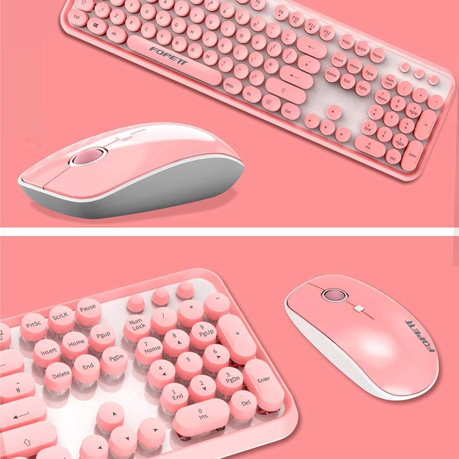 Combo Teclado y Ratón Inalámbricos Ubxxziy Rosa 104 Teclas