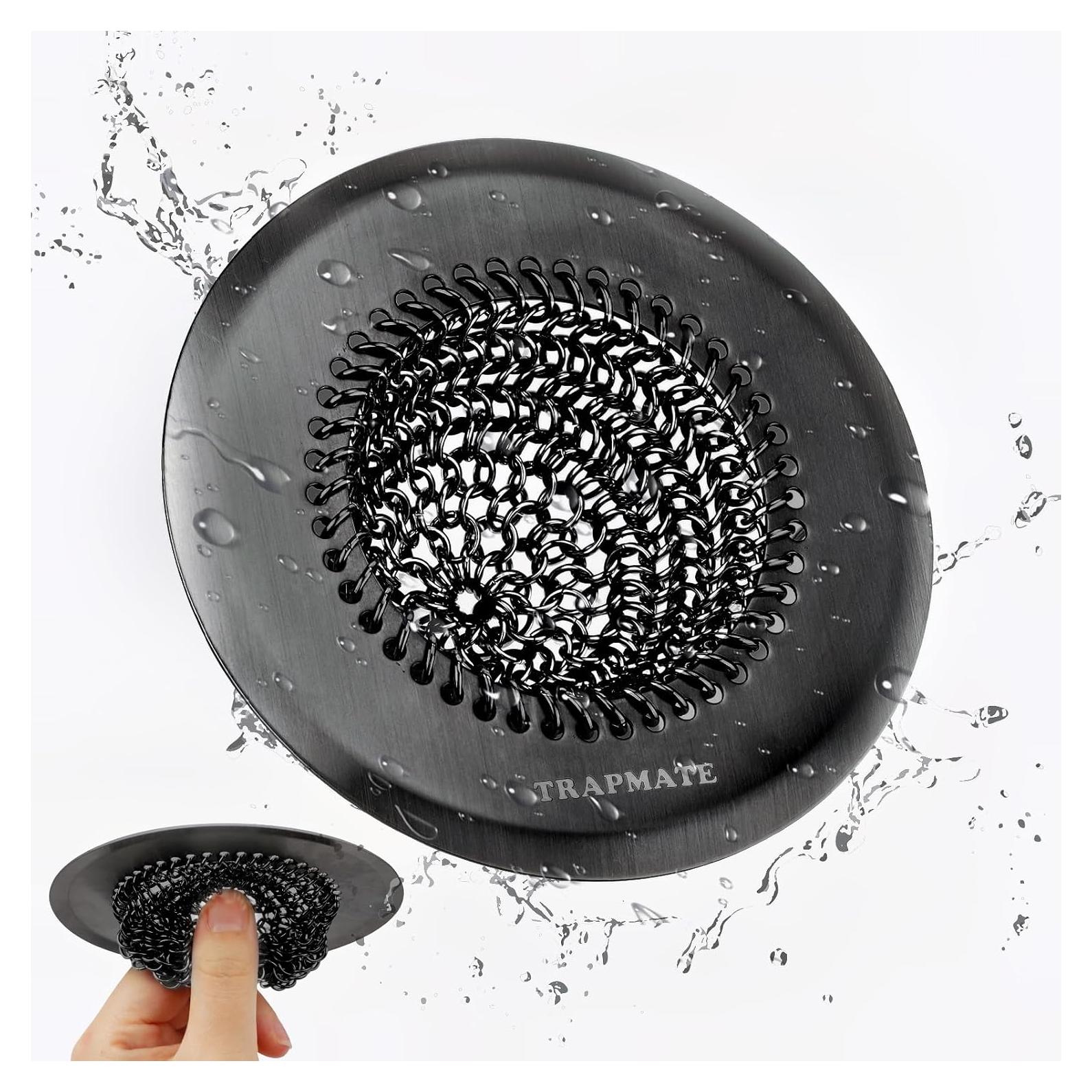 Kitchen Sink Strainer, Reversible Easy Clean Sink Drain Strainer, 304 Stainless Steel Kitchen Drain Cover Sink Basket, Anti-Clogging Garbage Disposal Strainer Fit US Standard Drain (Black)