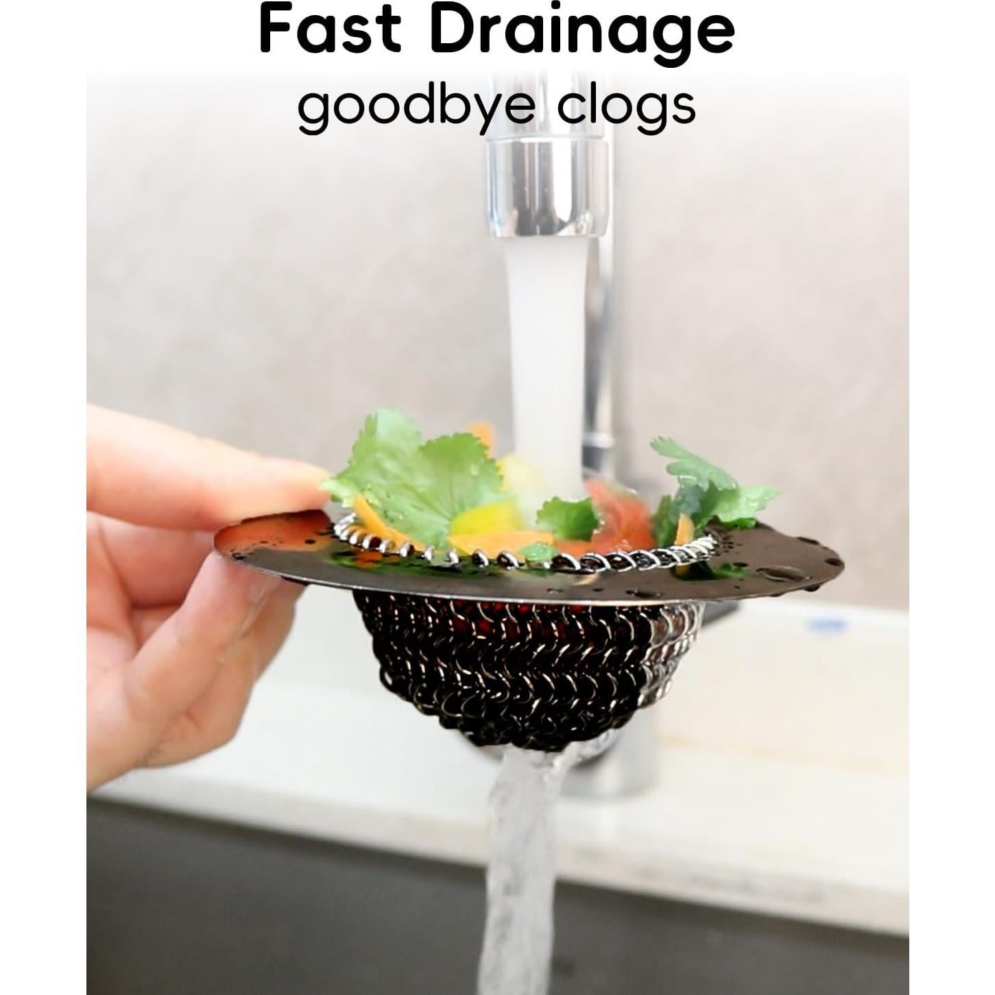 Kitchen Sink Strainer, Reversible Easy Clean Sink Drain Strainer, 304 Stainless Steel Kitchen Drain Cover Sink Basket, Anti-Clogging Garbage Disposal Strainer Fit US Standard Drain (Black)