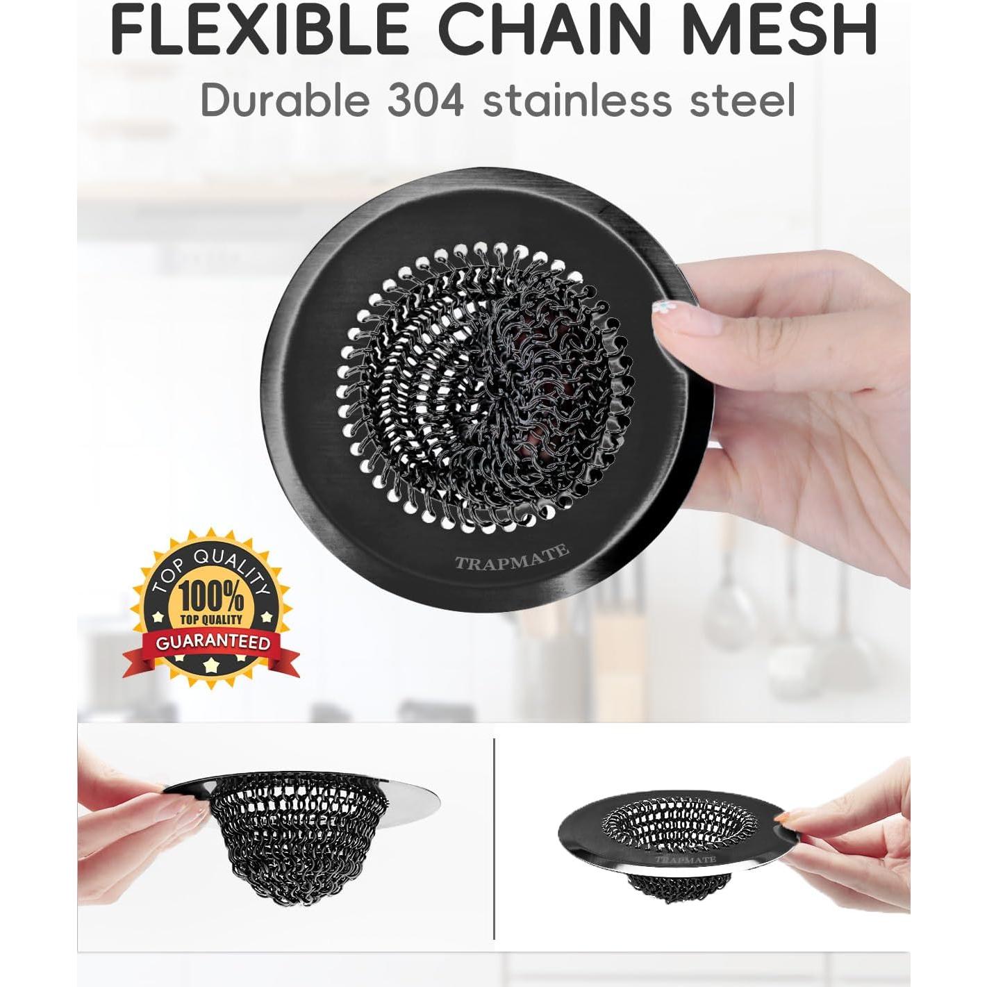 Kitchen Sink Strainer, Reversible Easy Clean Sink Drain Strainer, 304 Stainless Steel Kitchen Drain Cover Sink Basket, Anti-Clogging Garbage Disposal Strainer Fit US Standard Drain (Black)