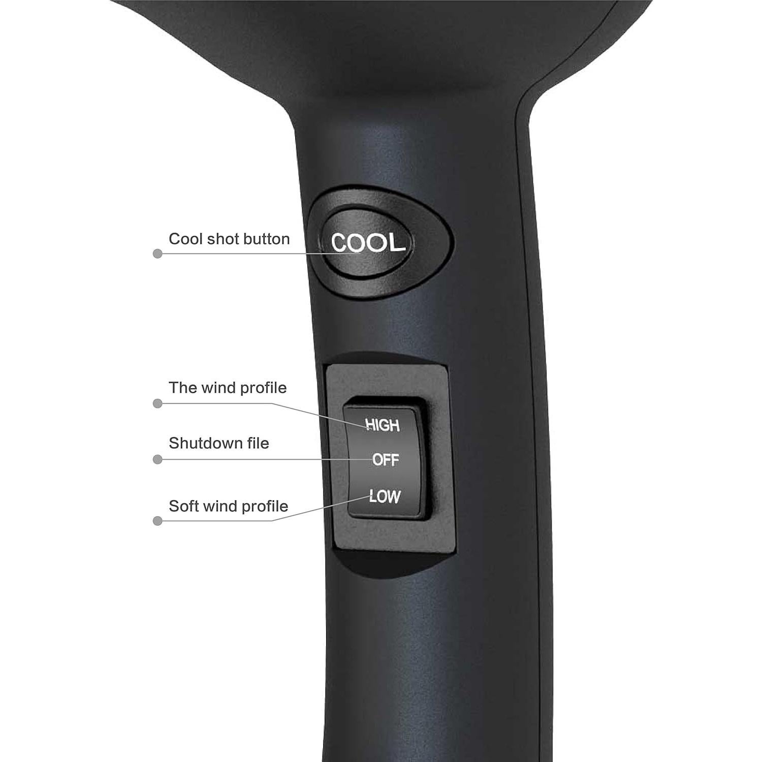 Secador de Pelo Mini Profesional 1000W Cerámico iónico Negro