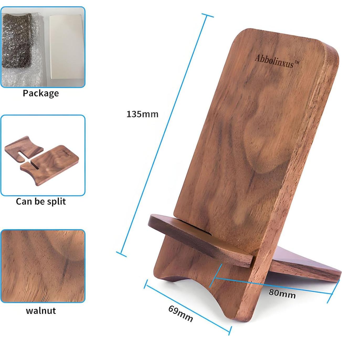 Soporte de Teléfono de Madera Sólida Abbolinxus - Nogal