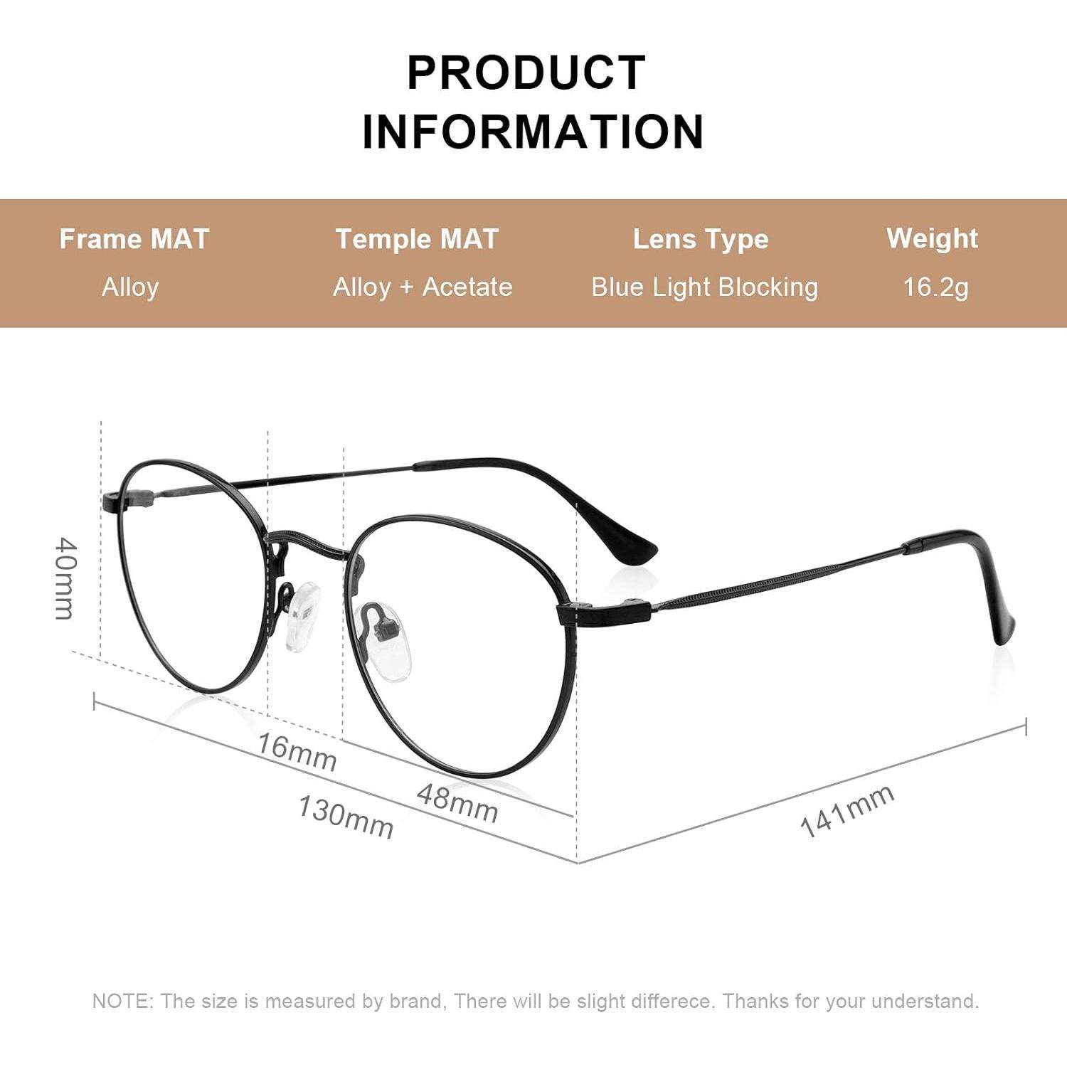 Gafas Redondas Metal Anti Luz Azul 48mm Vintage Unisex