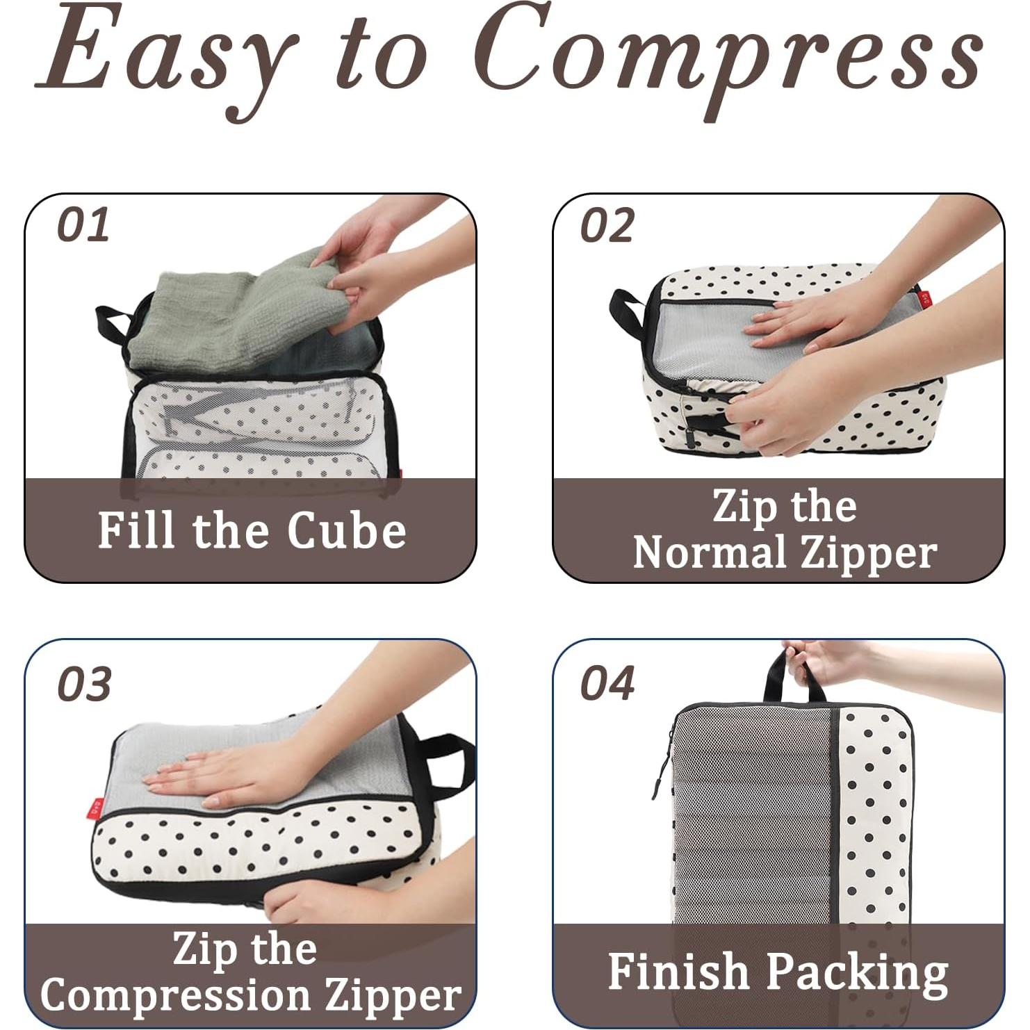 Cubos de Compresión U+U 4 Set Lunares - Organizador de Viaje