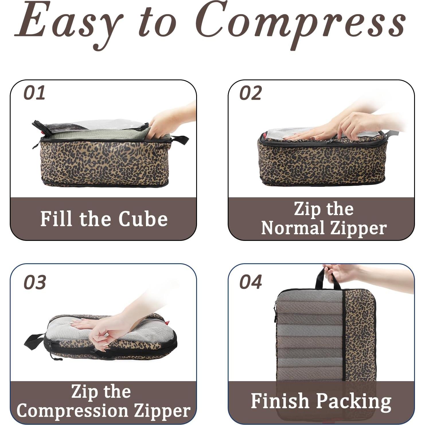 Cubos de Compresión U+U 4 Set Leopardo - Organizador de Viaje