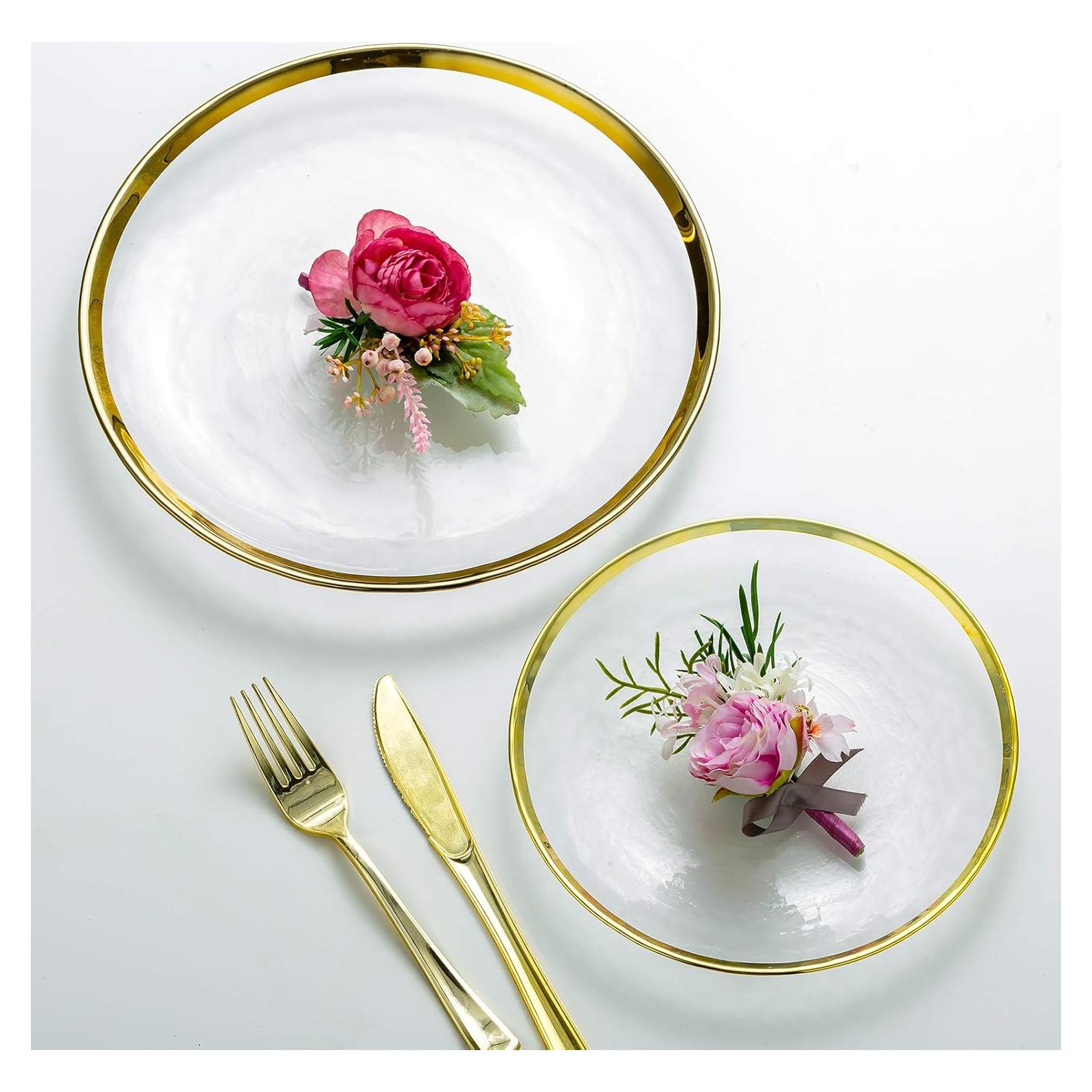 Juego de Platos de Carga NUPTIO 2PCS Vidrio Transparente Dorado