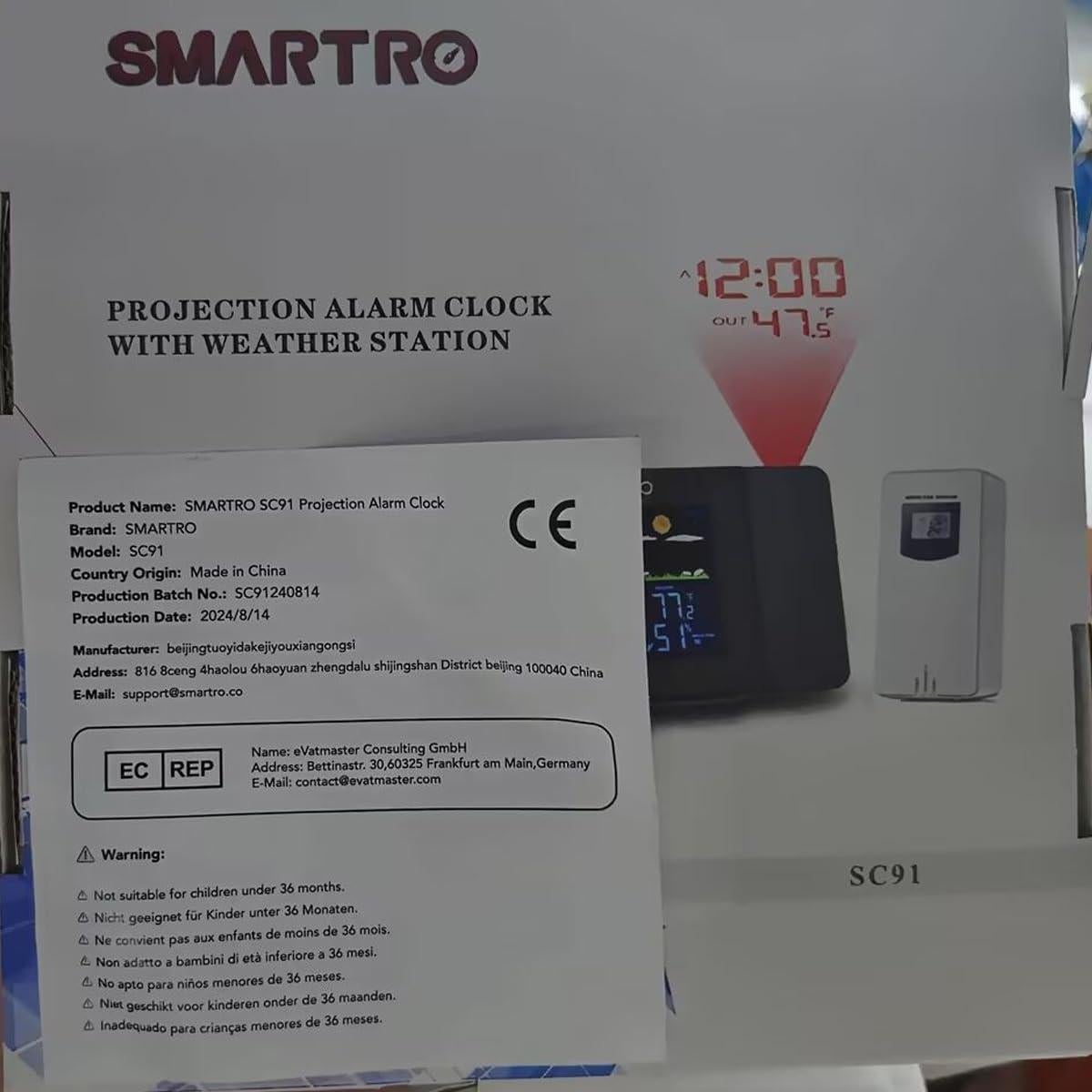 Reloj Despertador Proyector SMARTRO SC91 con Estación Meteorológica