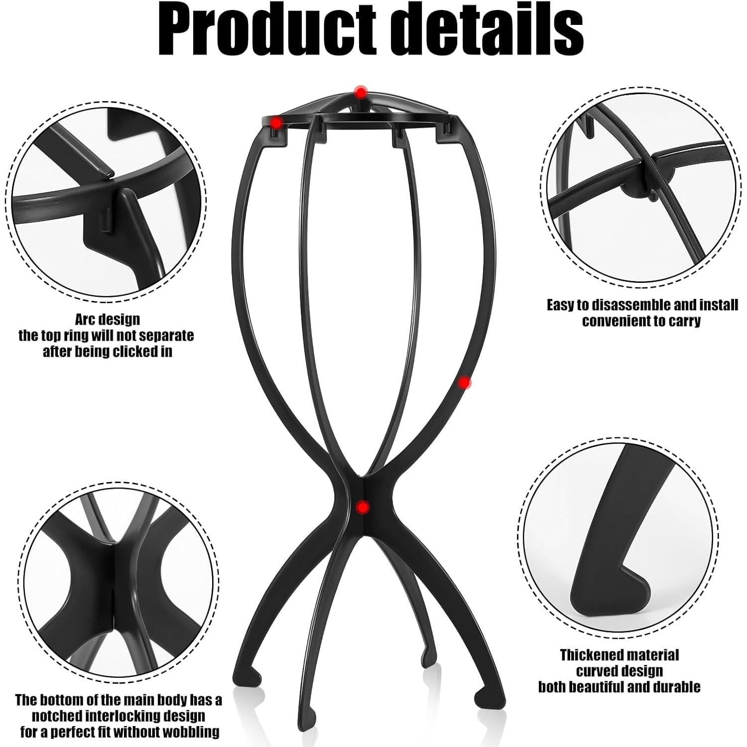 Soporte para Pelucas Obeoby Negro 2 Piezas Plegable 35 cm