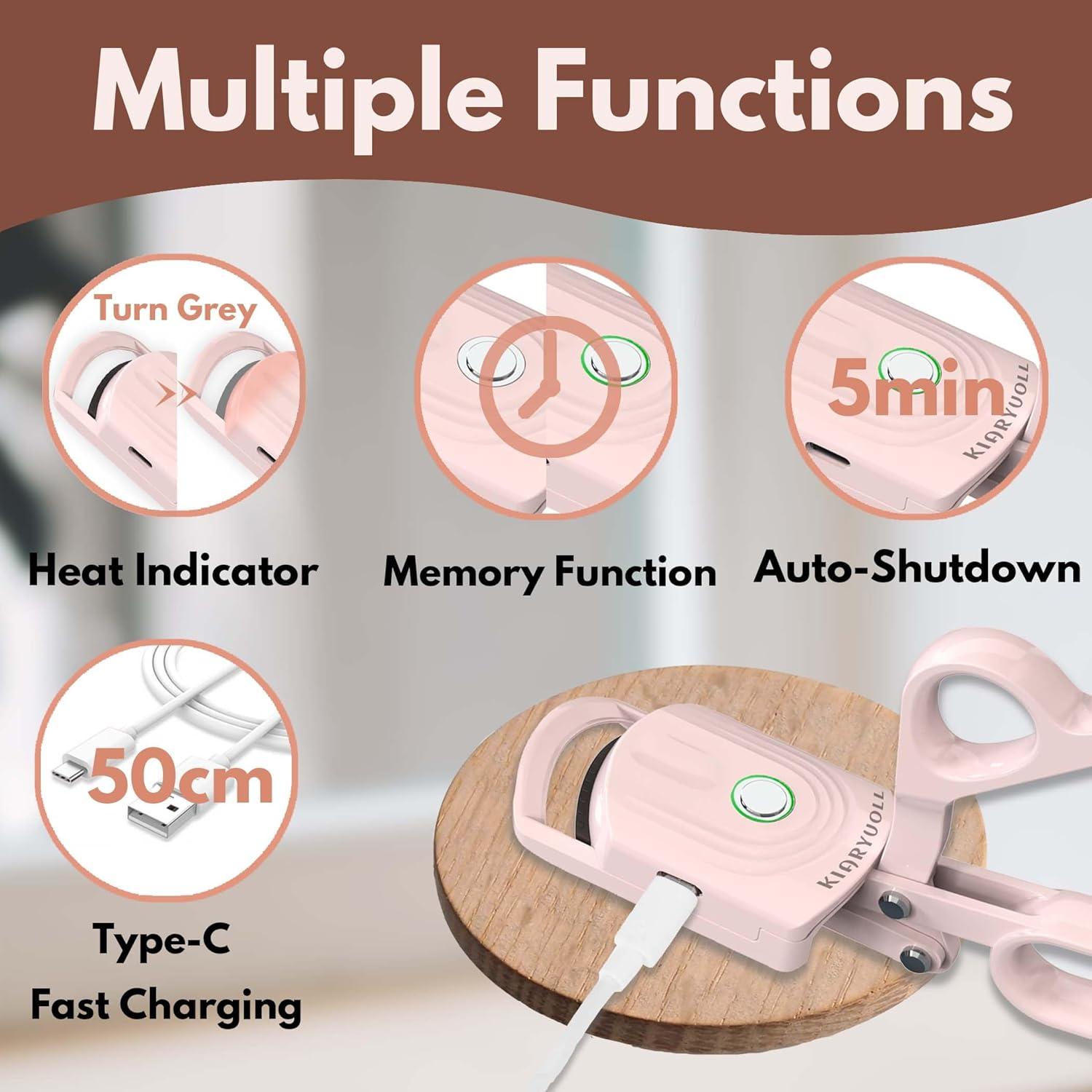 Rizador de Pestañas Calentado KIARYUOLL Rosa 3 Modos USB