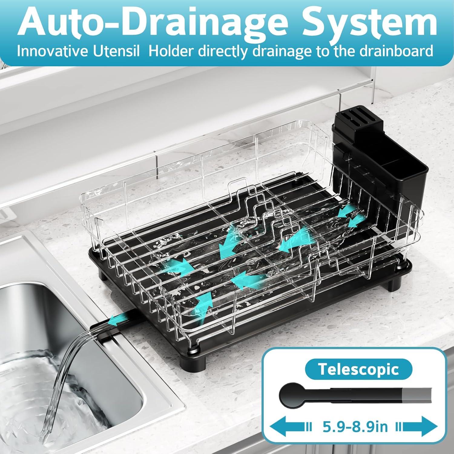 Escurridor de Platos Ricobes 1-Nivel Negro Ahorra Espacio