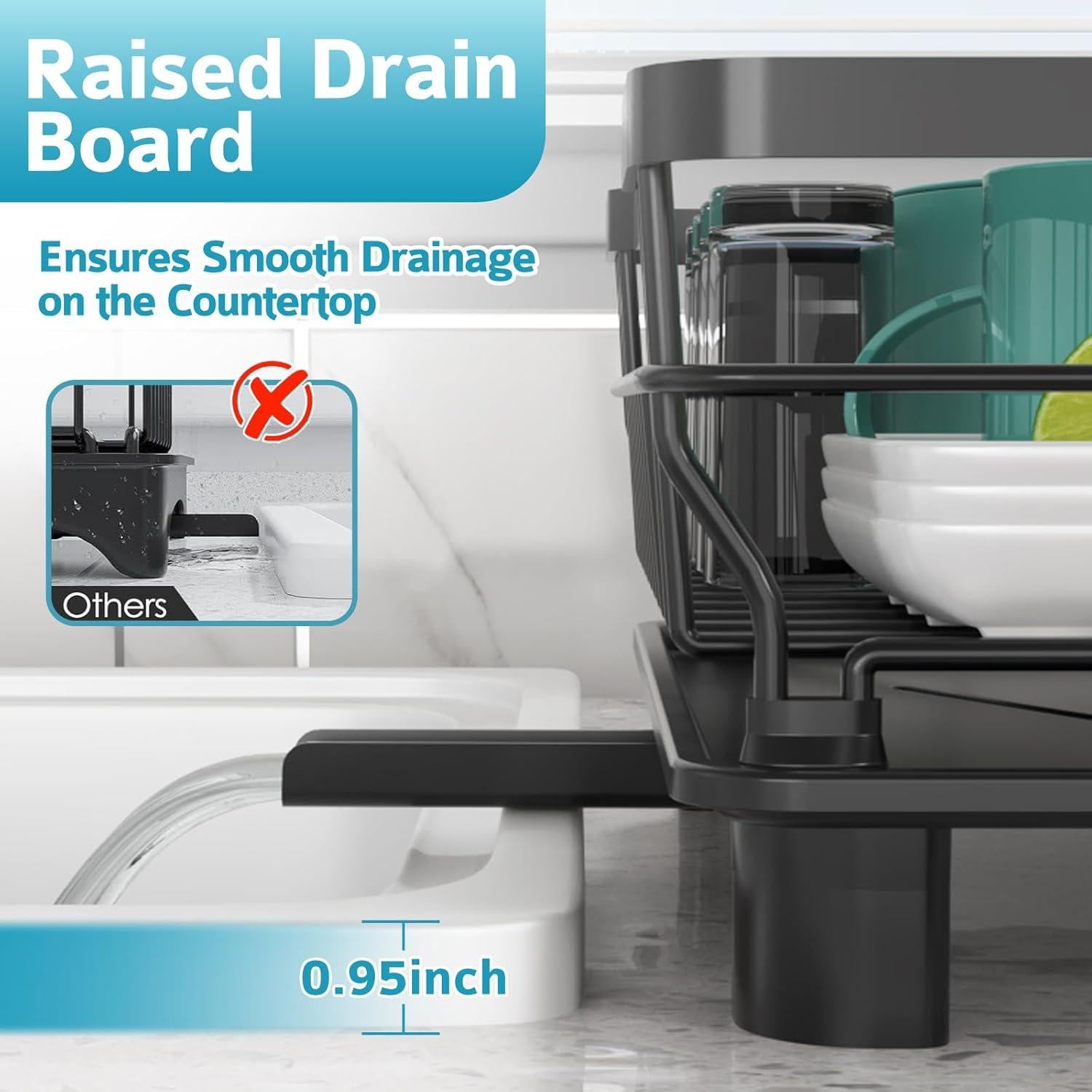 Escurridor de Platos Ricobes 1-Nivel Negro Ahorra Espacio