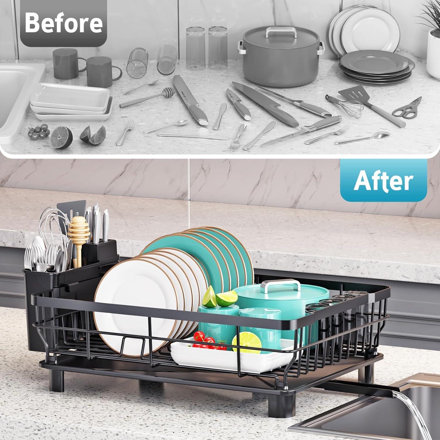 Escurridor de Platos Ricobes 1-Nivel Negro Ahorra Espacio