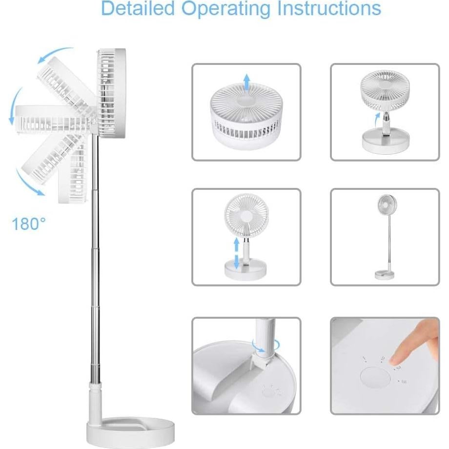Ventilador de pedestal QUALORI Plegable Recargable 4 Velocidades