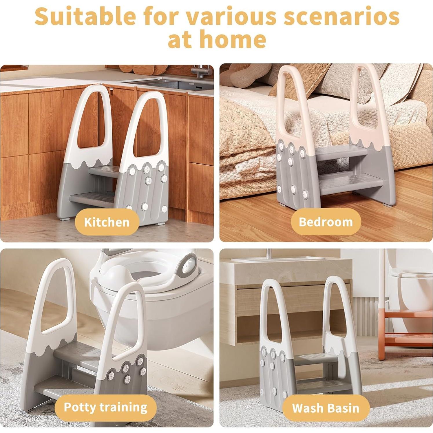 Escalera de Dos Pasos Joylico para Niños - Antideslizante Gris