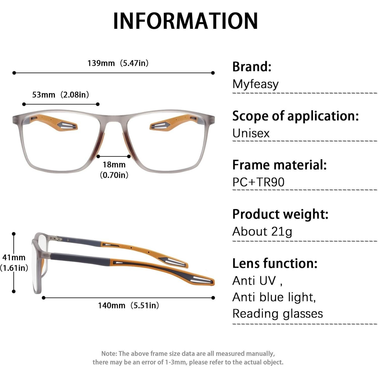 Gafas de lectura progresivas fotoquímicas TR90 2.5x Naranja