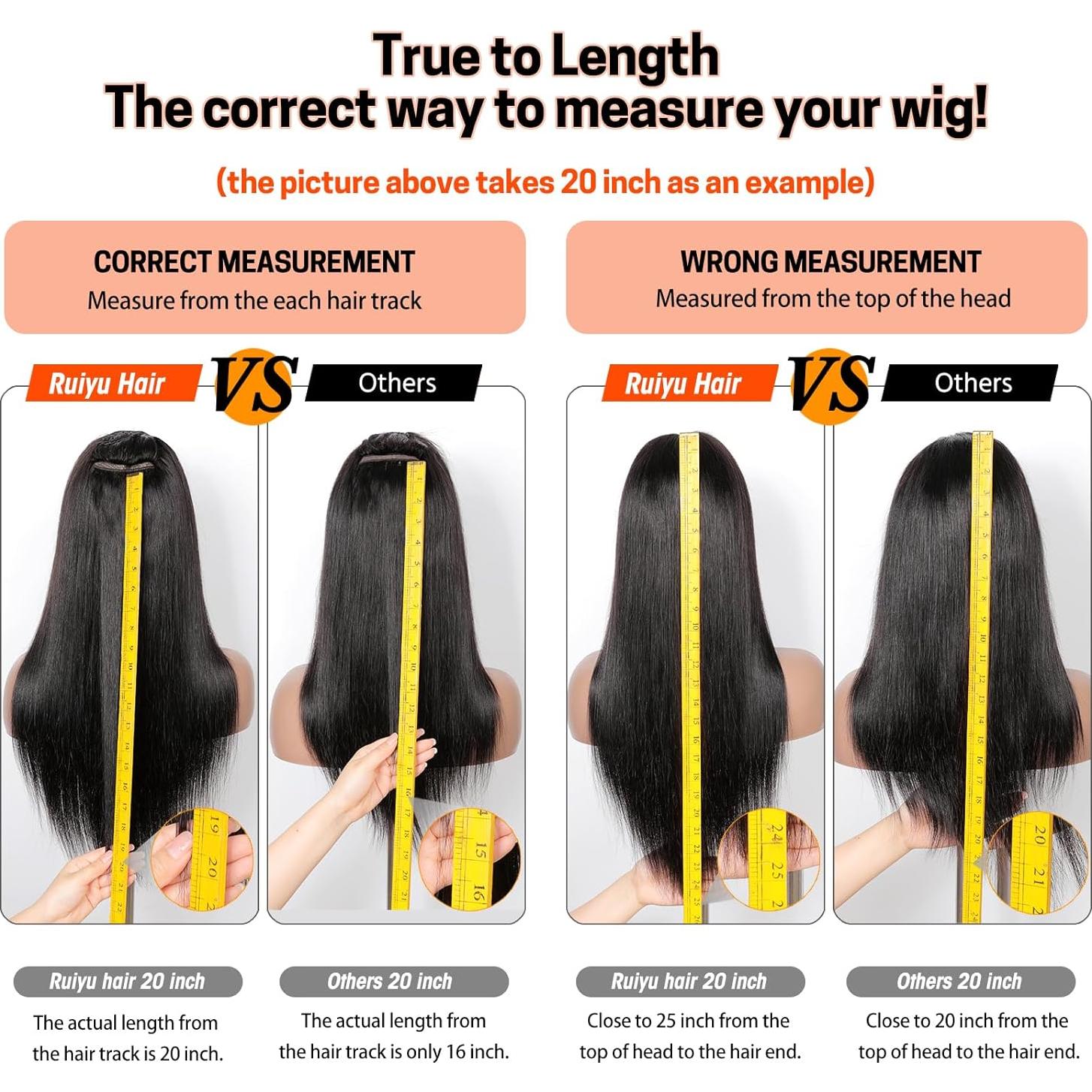 Peluca de cabello humano lacio 20" Ruiyu con flequillo