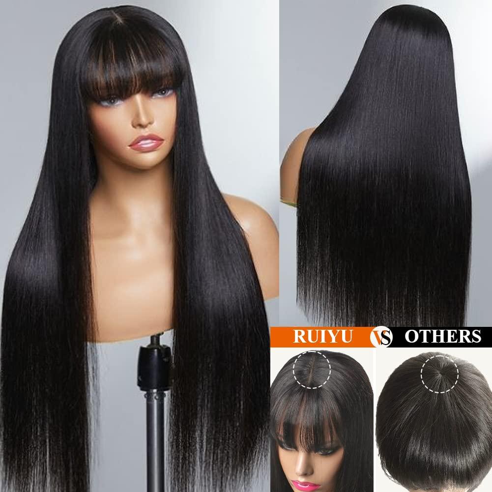 Peluca de cabello humano lacio 20" Ruiyu con flequillo