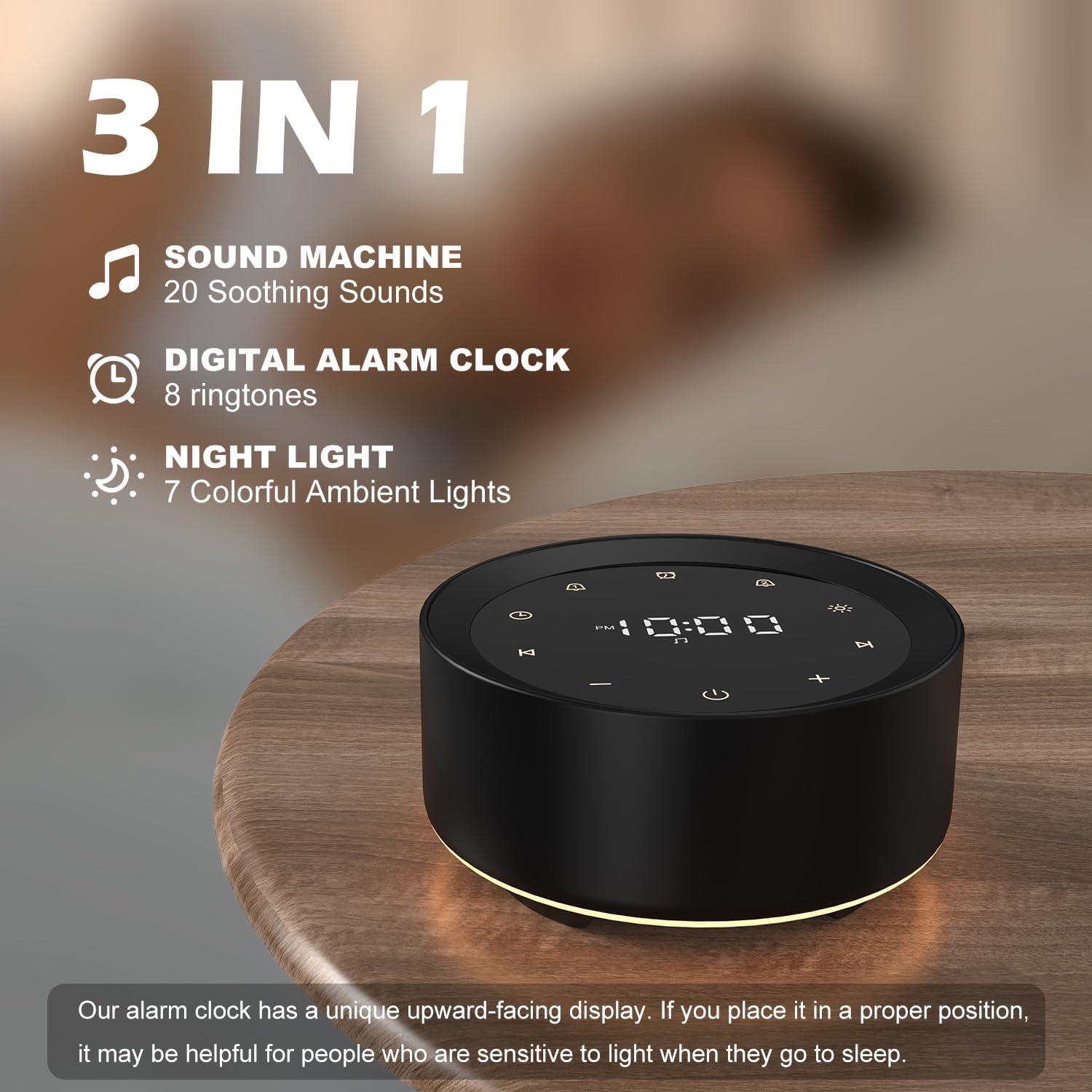 Máquina de Sonido Blanco Kipcush con Reloj Despertador y Luz Nocturna