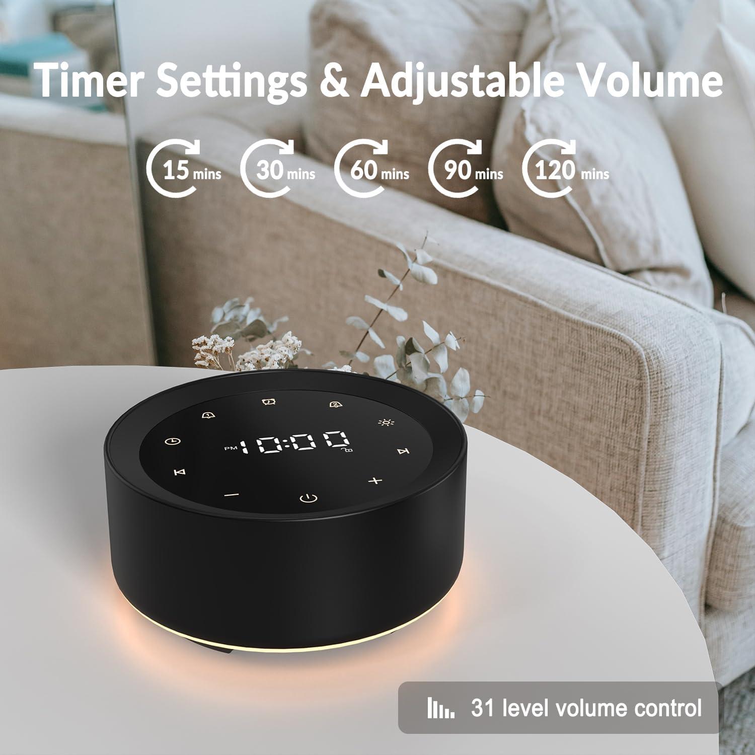 Máquina de Sonido Blanco Kipcush con Reloj Despertador y Luz Nocturna