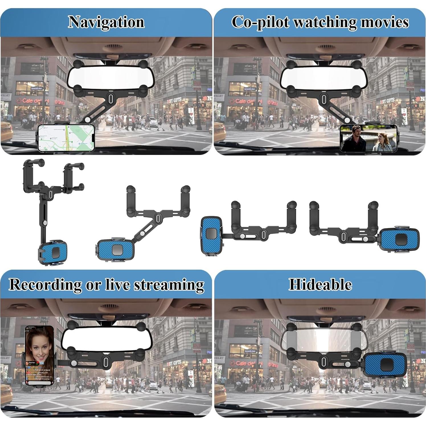 Soporte para Teléfono en Espejo Retrovisor JDHDL Ajustable Azul