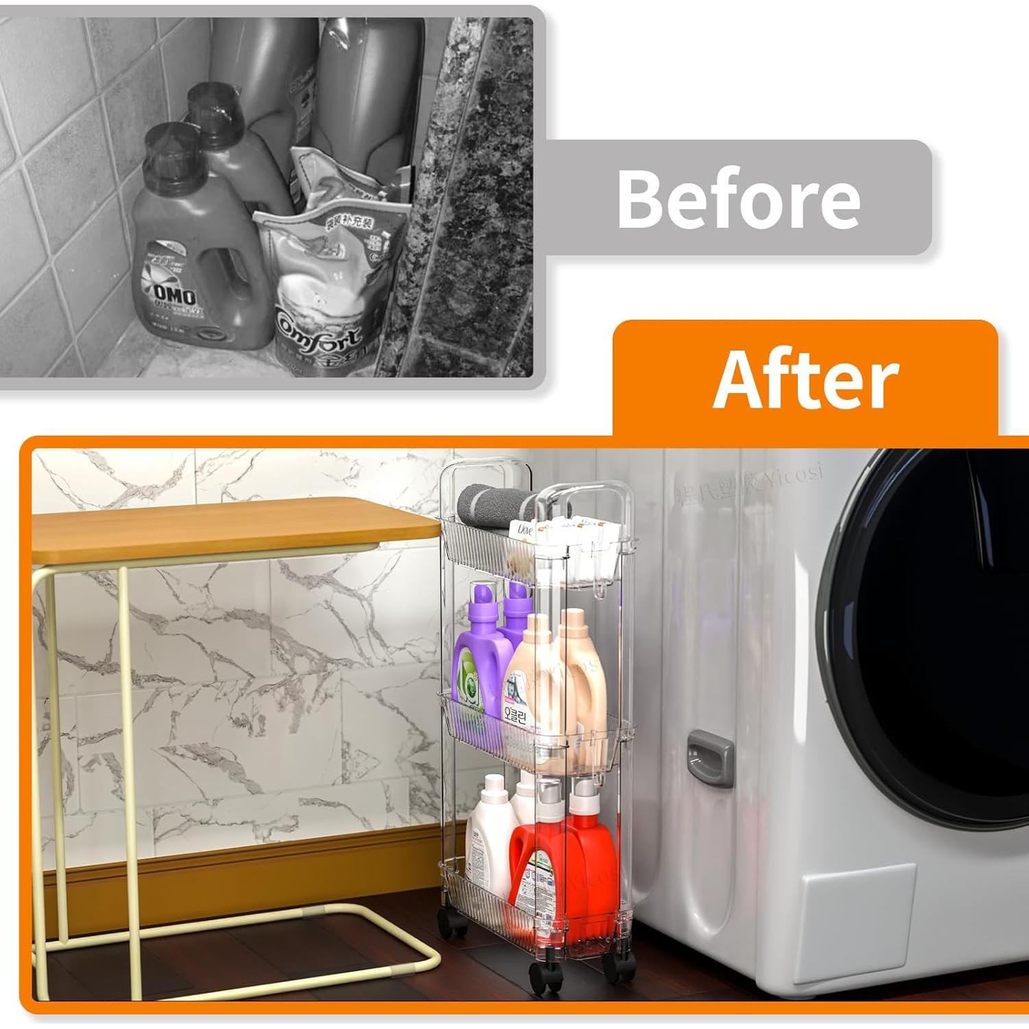 Carro Rodante de Almacenamiento Yieach 3 Niveles Transparente