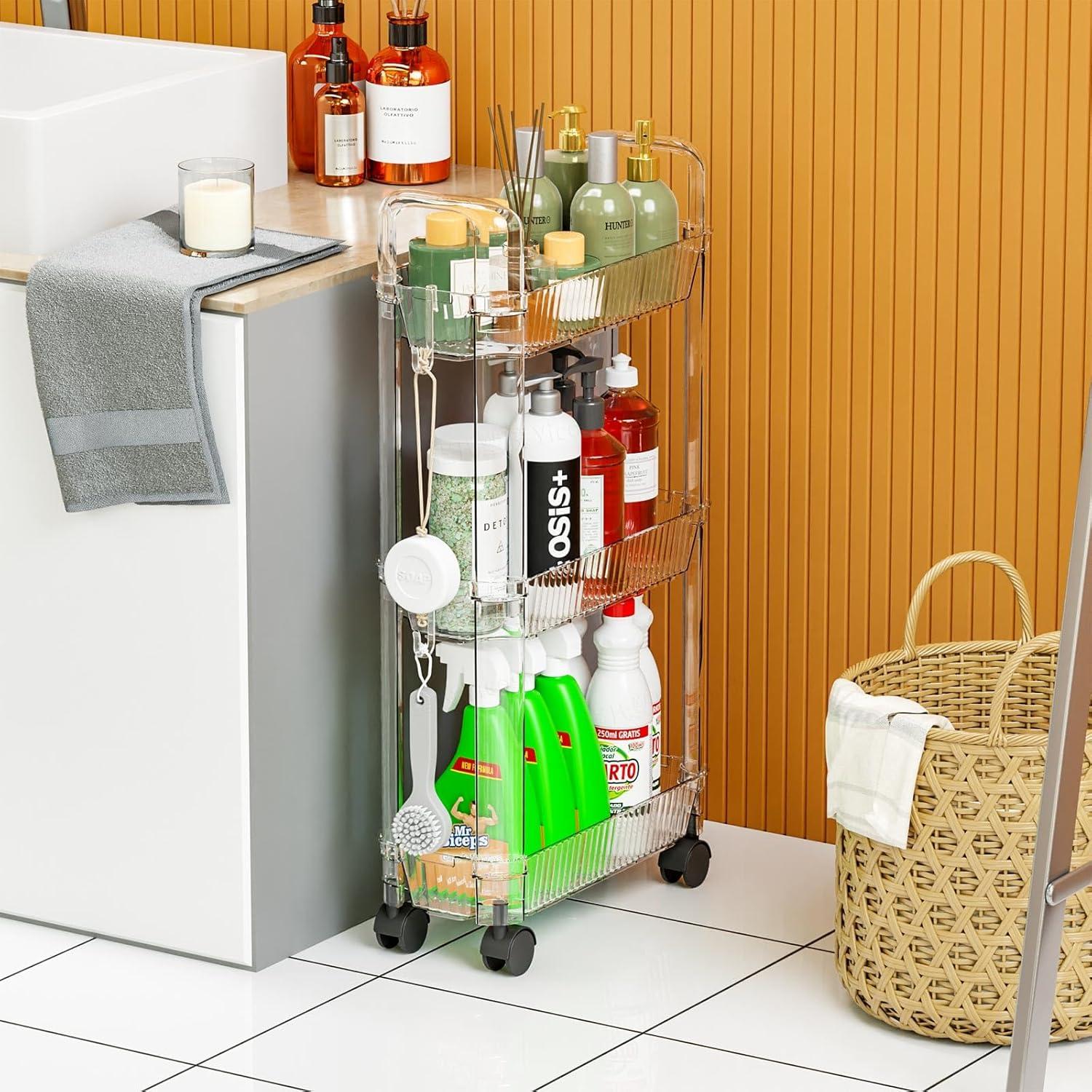 Carro Rodante de Almacenamiento Yieach 3 Niveles Transparente