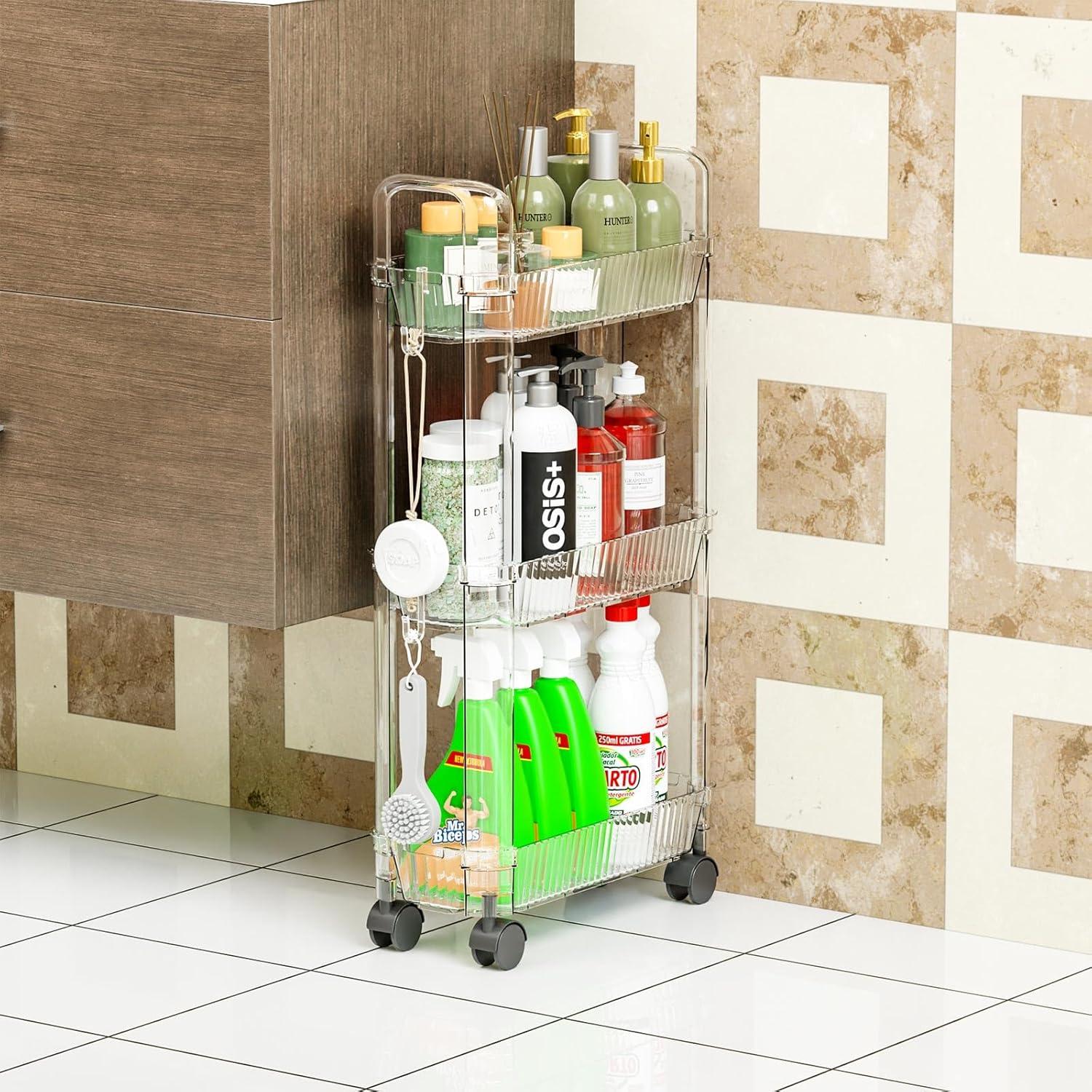 Carro Rodante de Almacenamiento Yieach 3 Niveles Transparente