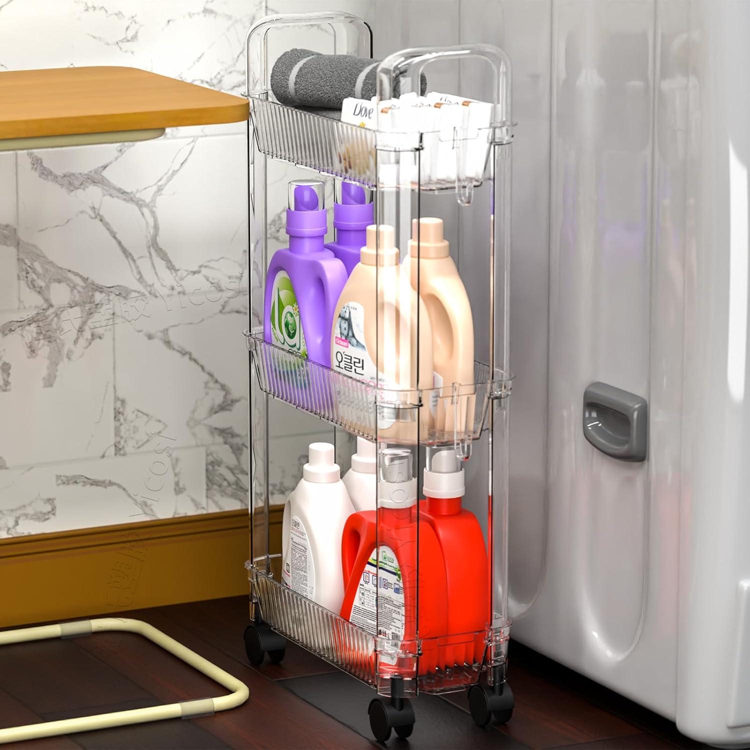 Carro Rodante de Almacenamiento Yieach 3 Niveles Transparente