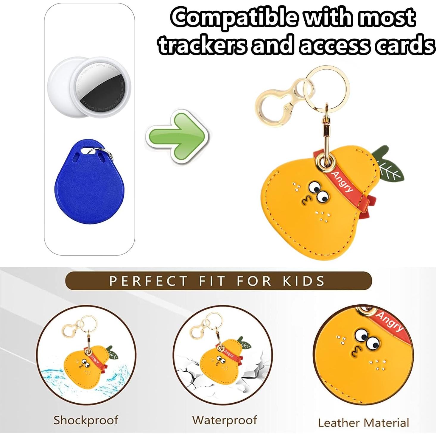 Funda de cuero PU para AirTag BORKUANA con anillo llavero