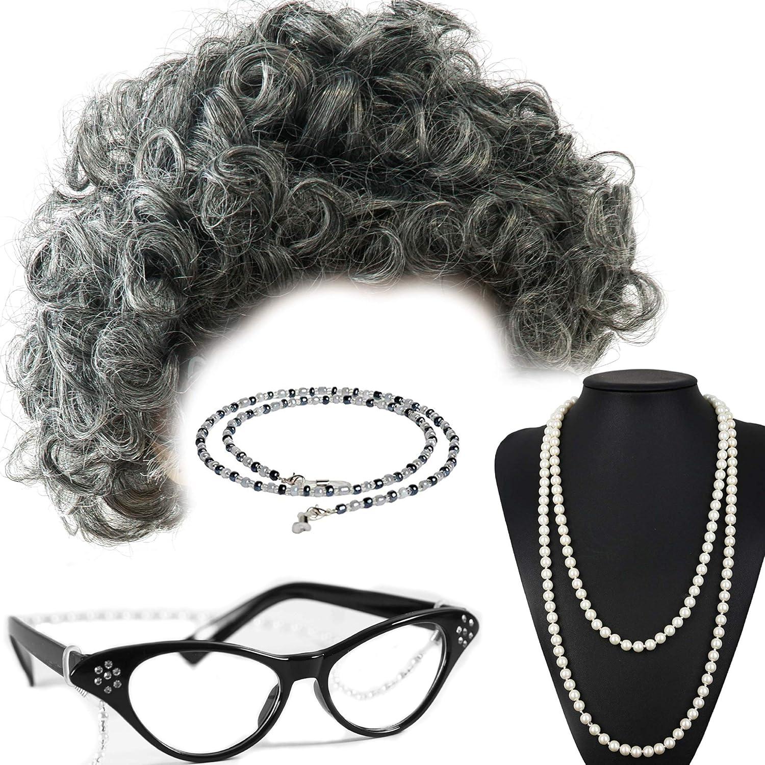 Disfraz de Abuela Vibe con Peluca Gris y Accesorios 5 Pzs