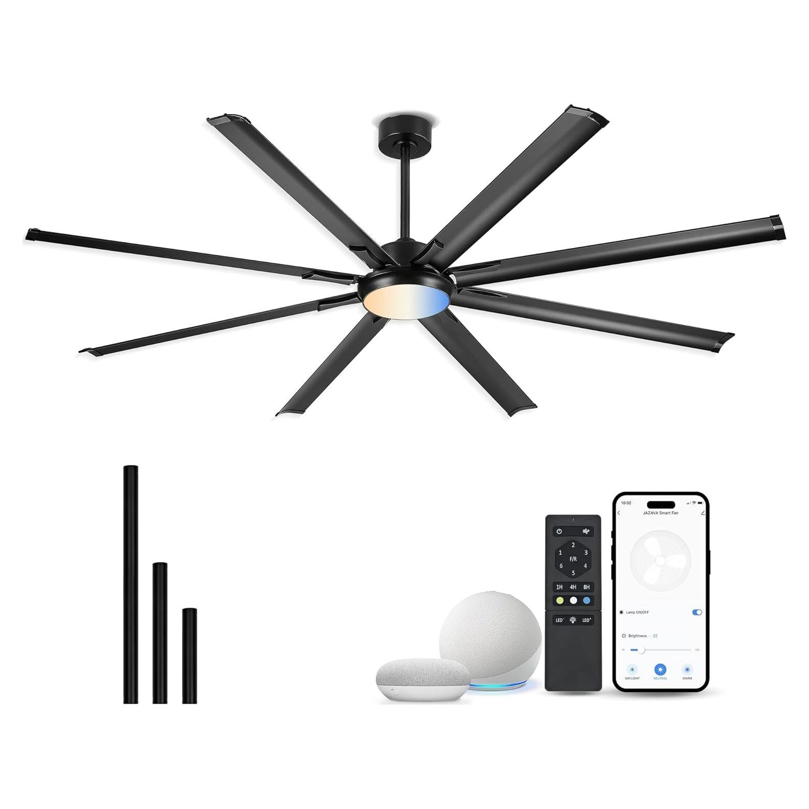 Ventilador de Techo JAZAVA 213 cm con Luz LED y Control Remoto