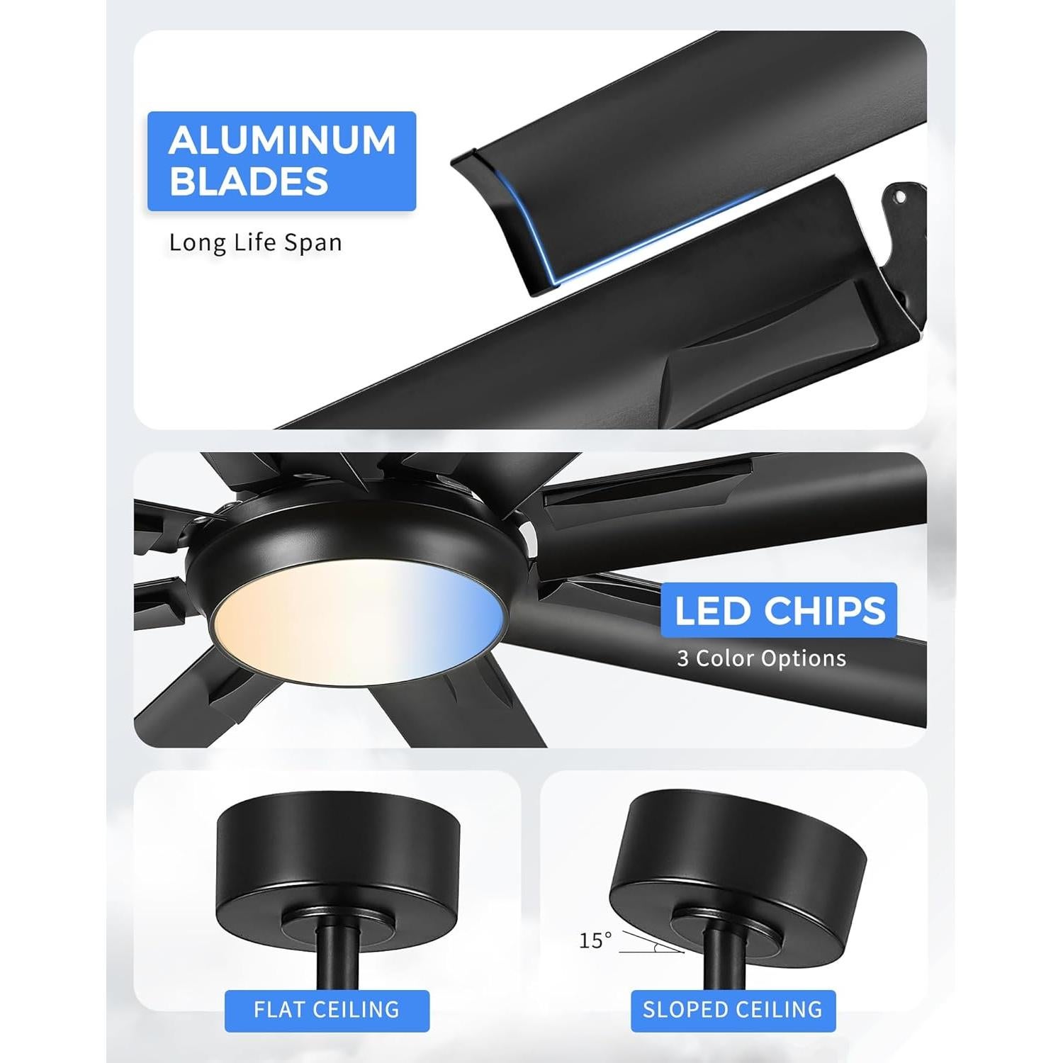 Ventilador de Techo JAZAVA 213 cm con Luz LED y Control Remoto