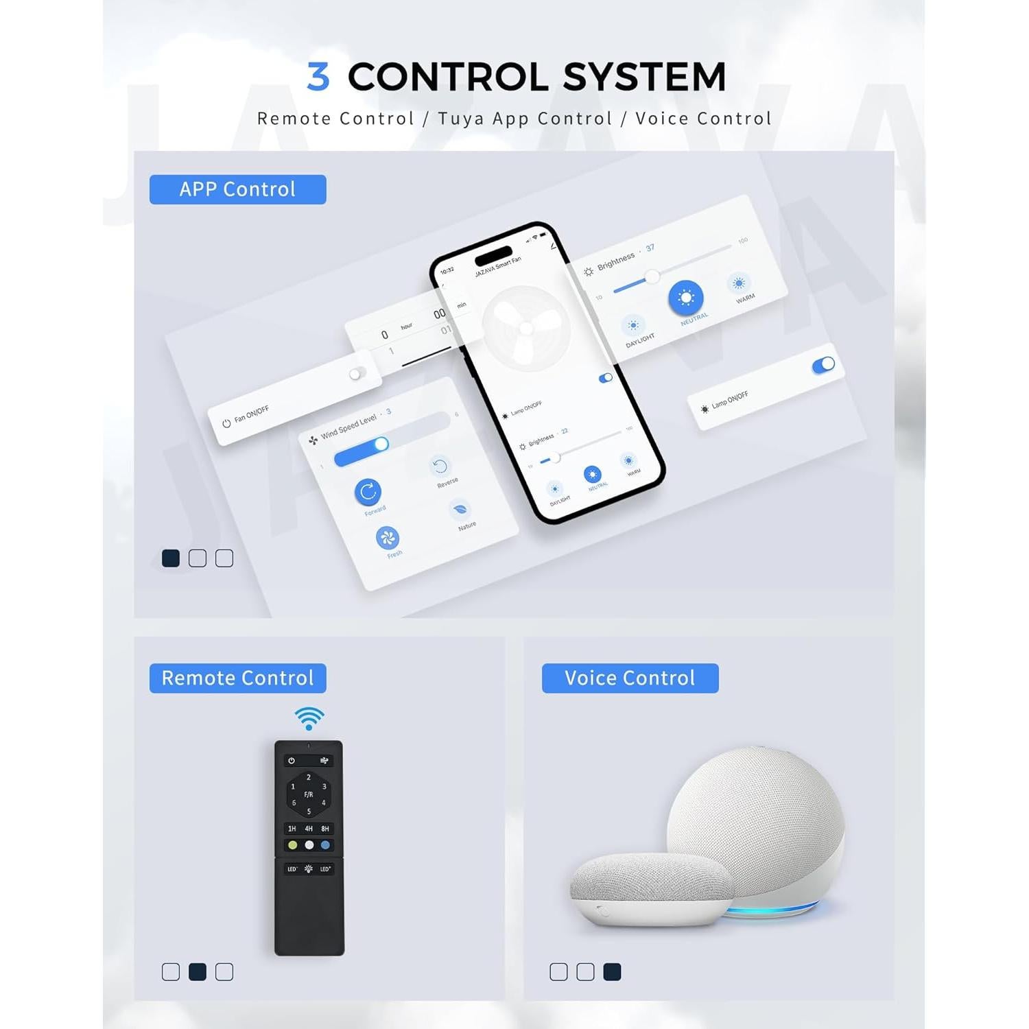 Ventilador de Techo JAZAVA 213 cm con Luz LED y Control Remoto