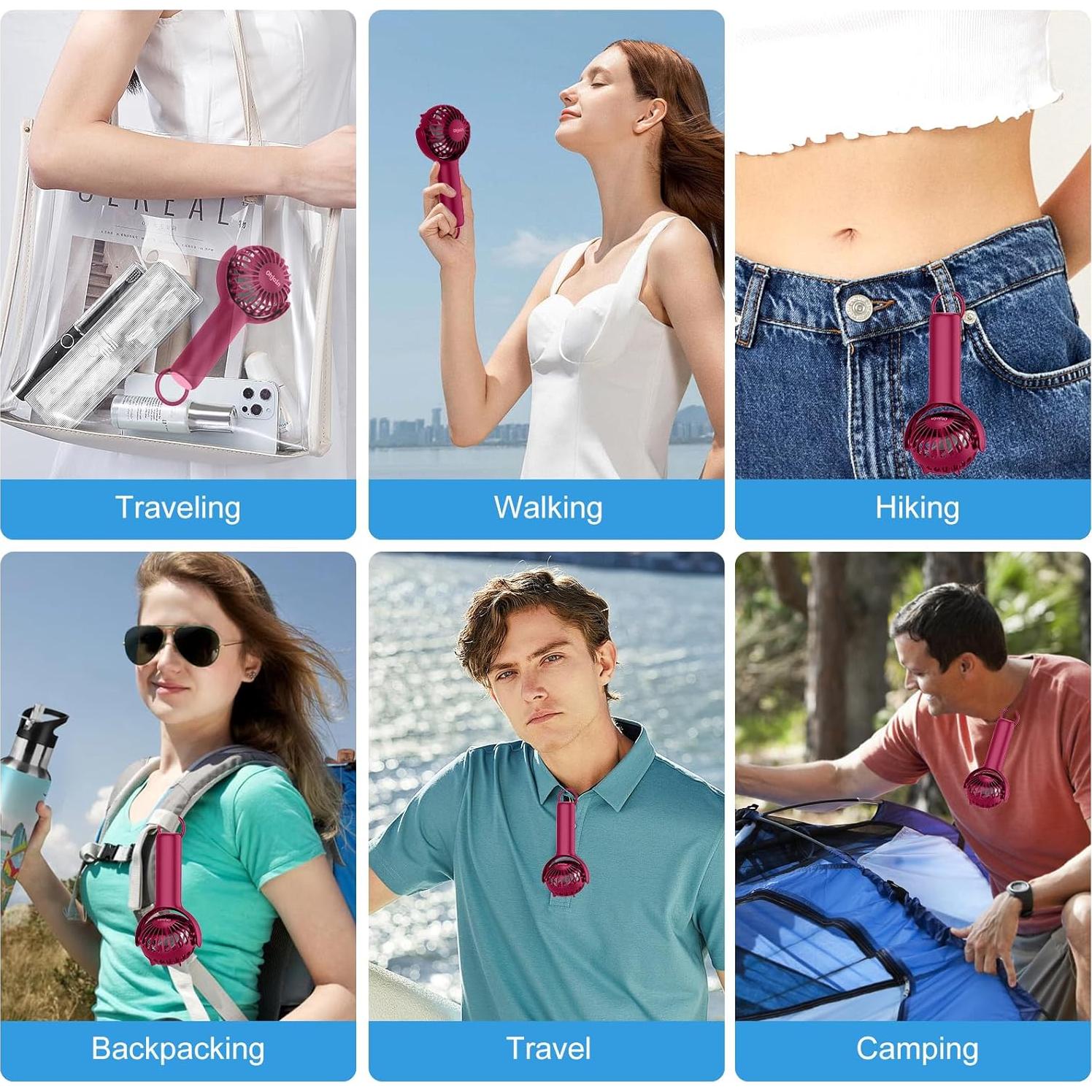 Ventilador de Mano Ohjoin Mini 2 en 1 Recargable USB Rojo