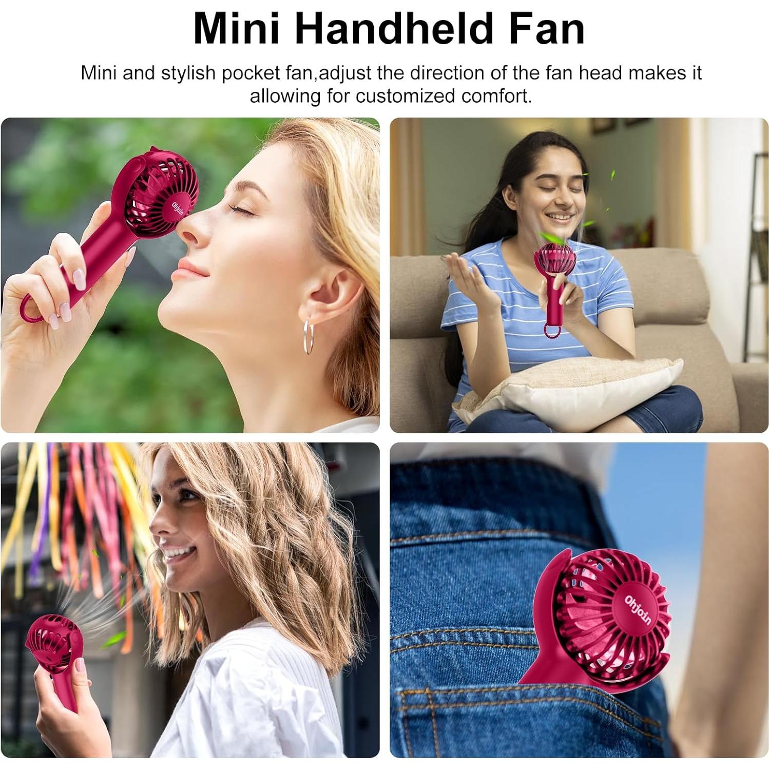 Ventilador de Mano Ohjoin Mini 2 en 1 Recargable USB Rojo