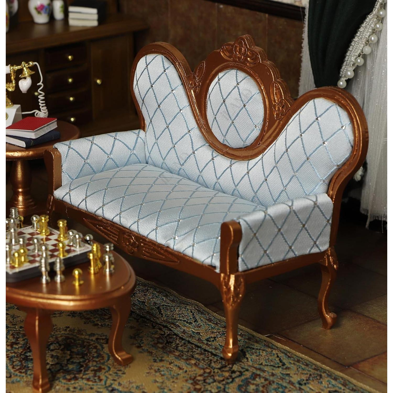 Conjunto de Muebles para Casa de Muñecas iLAND 8 Piezas Oro y Azul