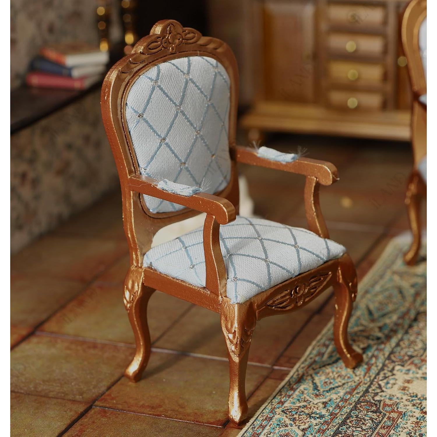 Conjunto de Muebles para Casa de Muñecas iLAND 8 Piezas Oro y Azul