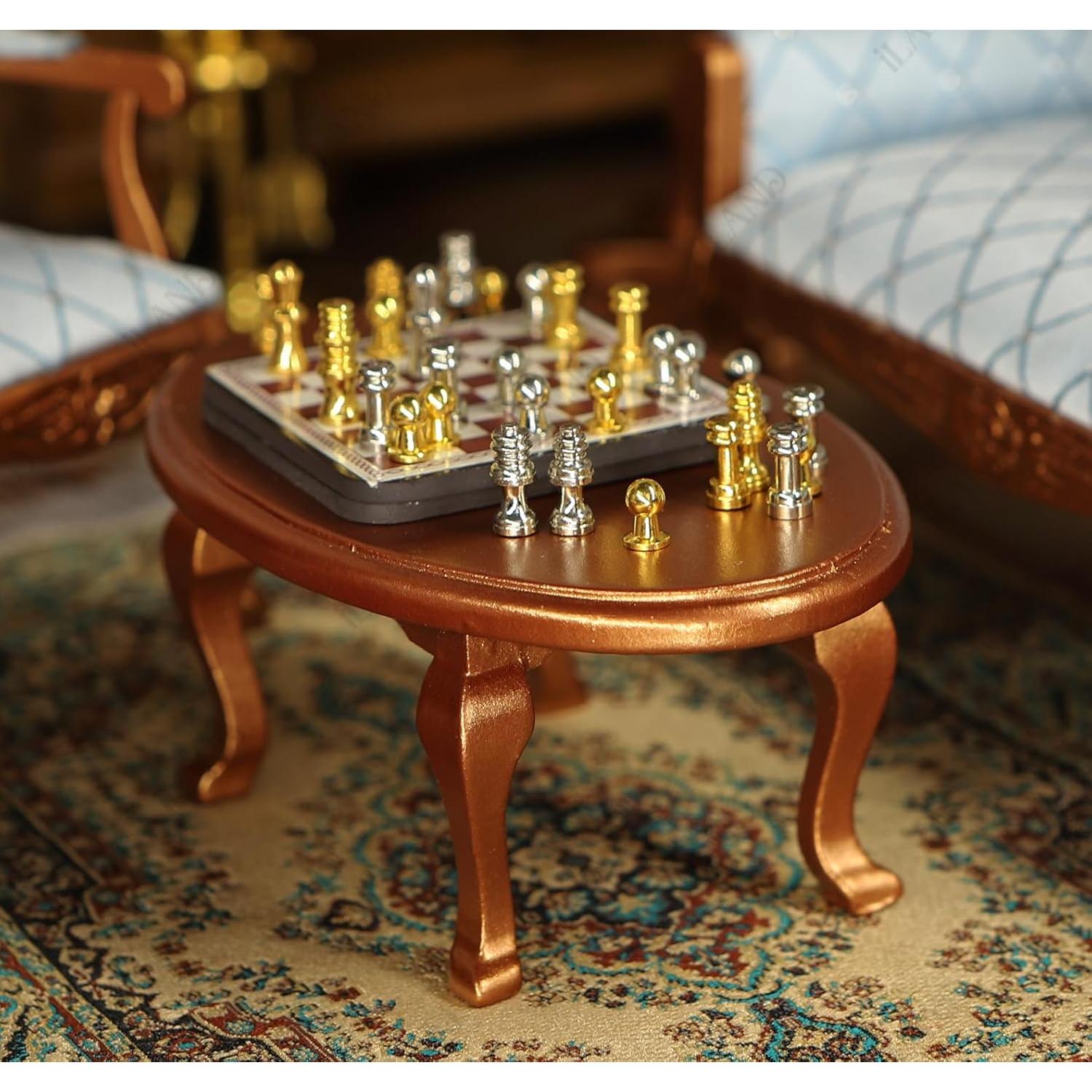 Conjunto de Muebles para Casa de Muñecas iLAND 8 Piezas Oro y Azul