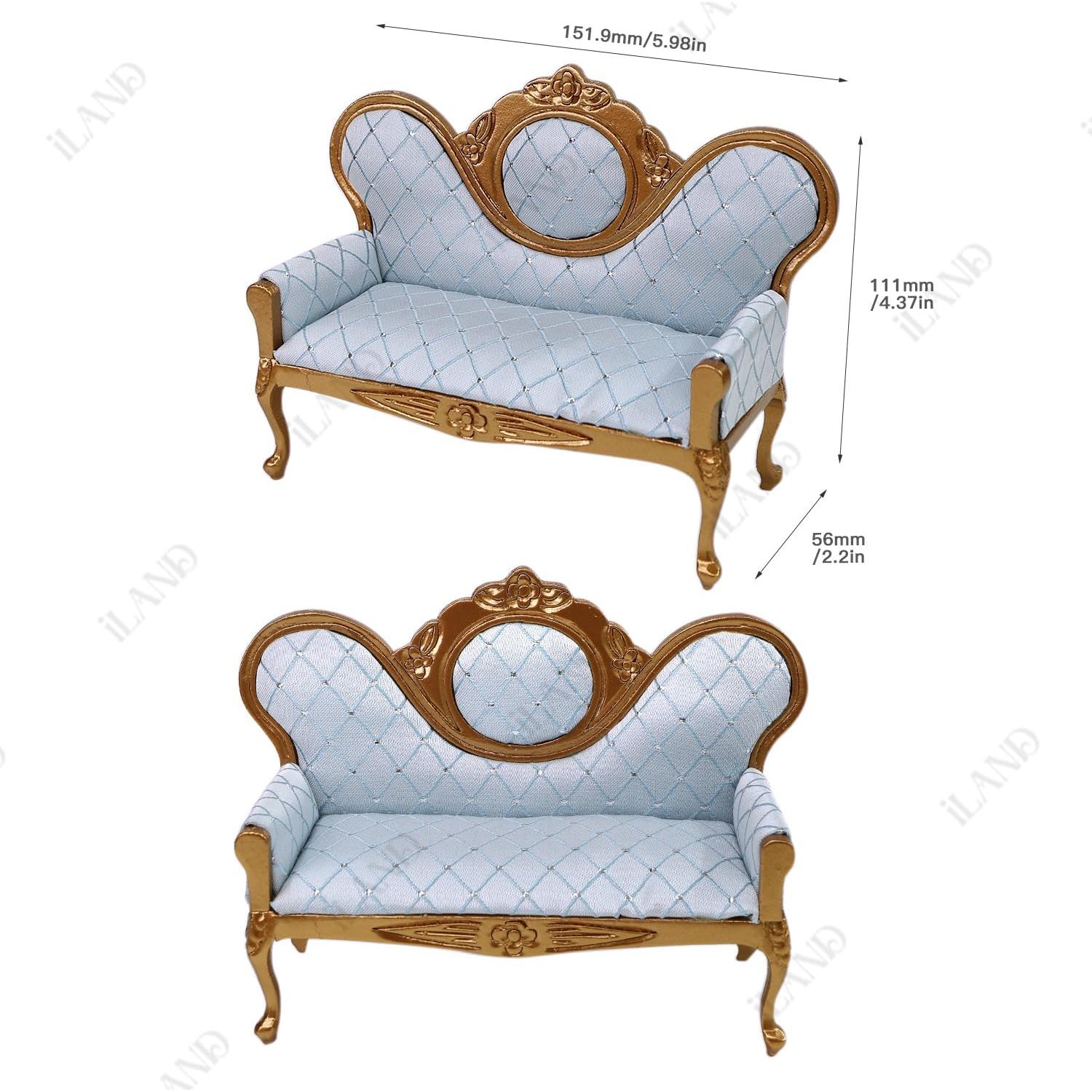 Conjunto de Muebles para Casa de Muñecas iLAND 8 Piezas Oro y Azul